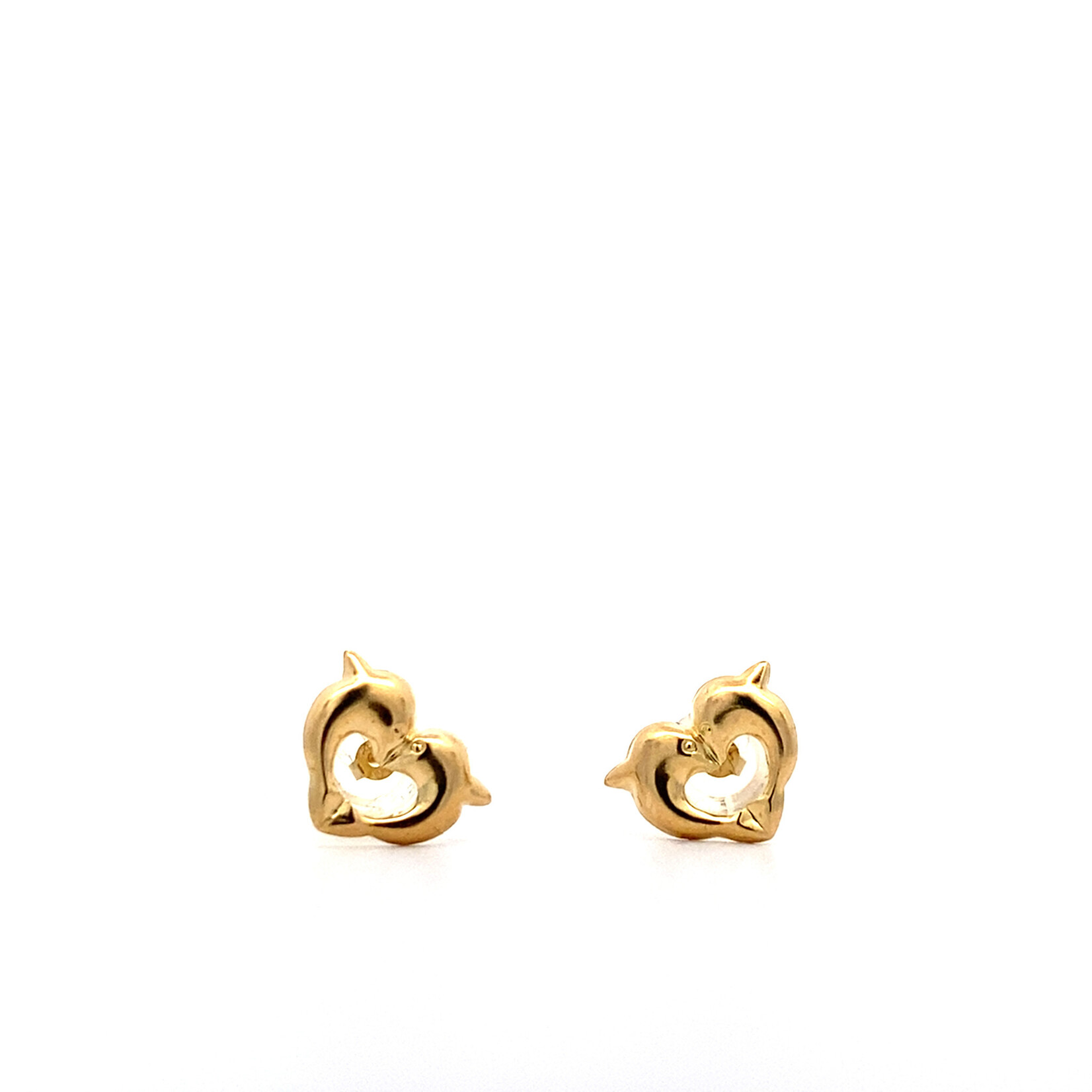 14K Yellow Gold Heart Dolphin Studs