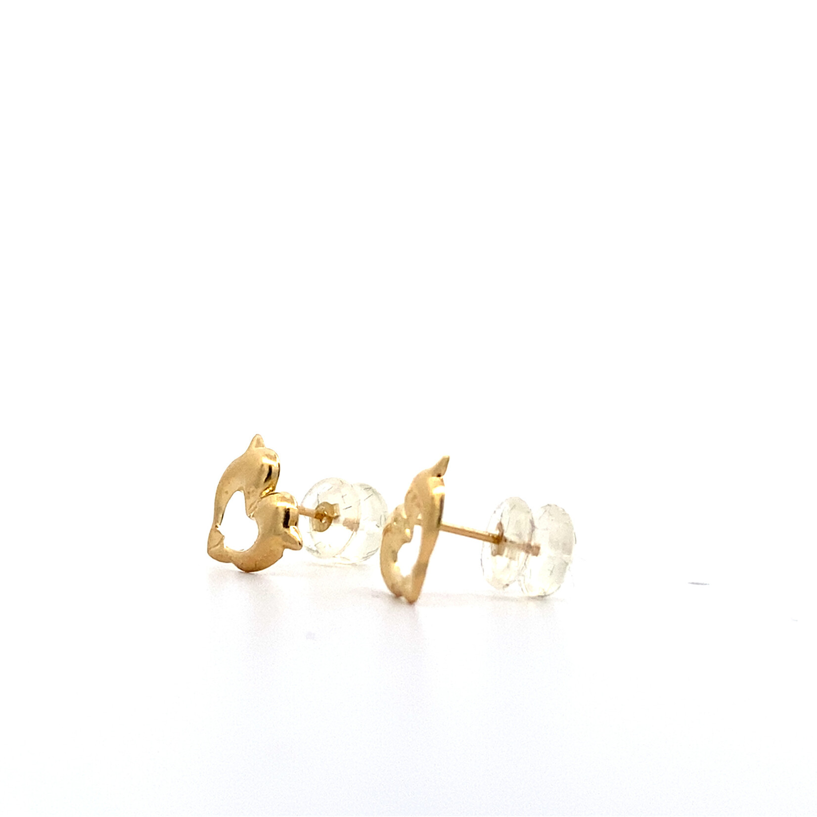 14K Yellow Gold Heart Dolphin Studs