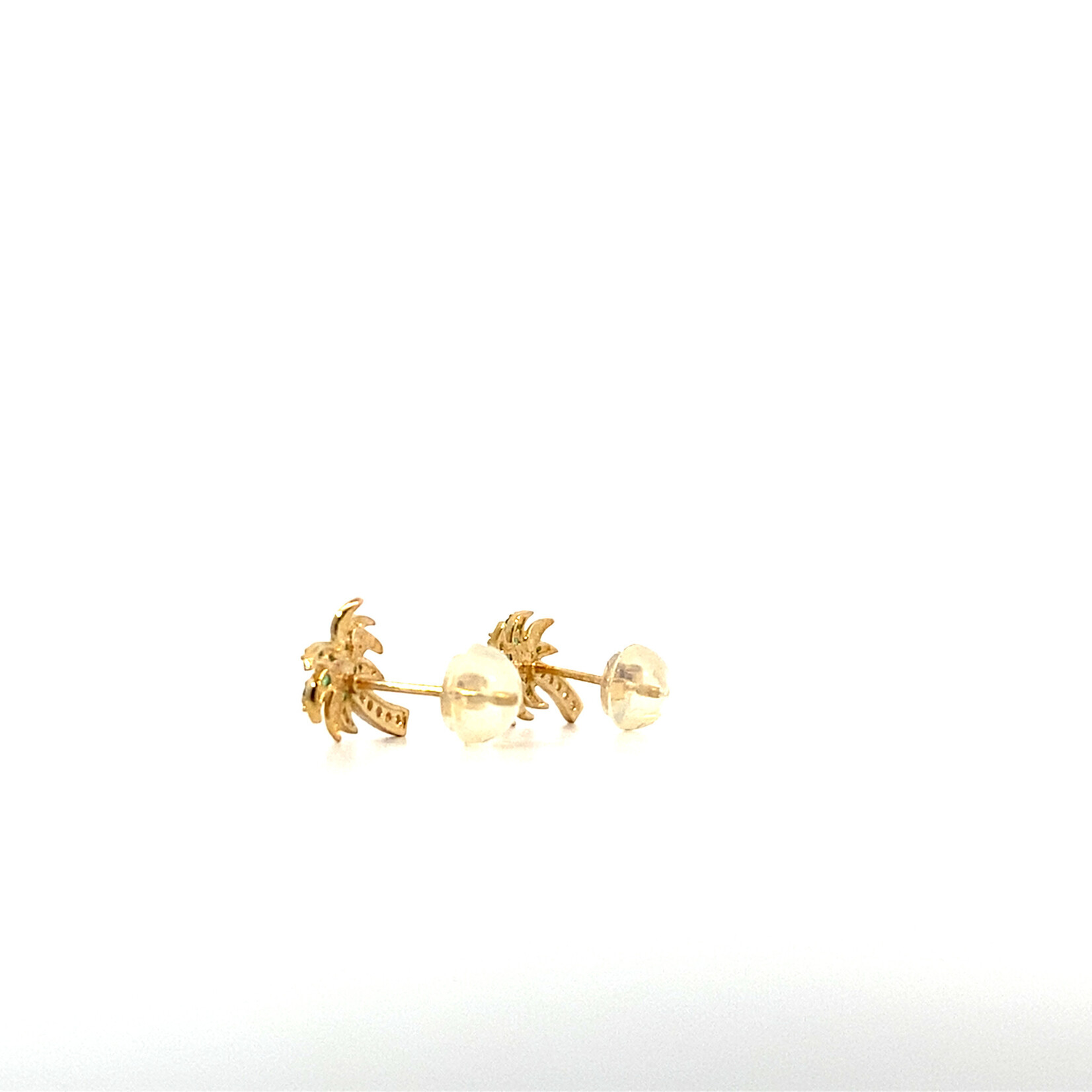 Quality Gold 14K Yellow Gold Green & Clear CZ Palm Tree Post Earrings