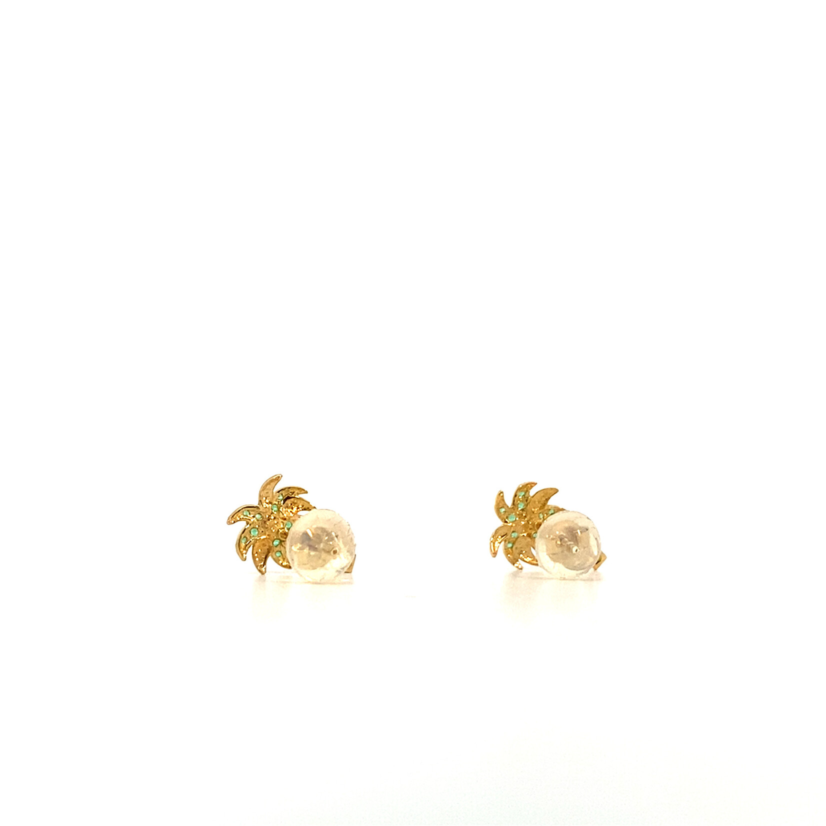 Quality Gold 14K Yellow Gold Green & Clear CZ Palm Tree Post Earrings