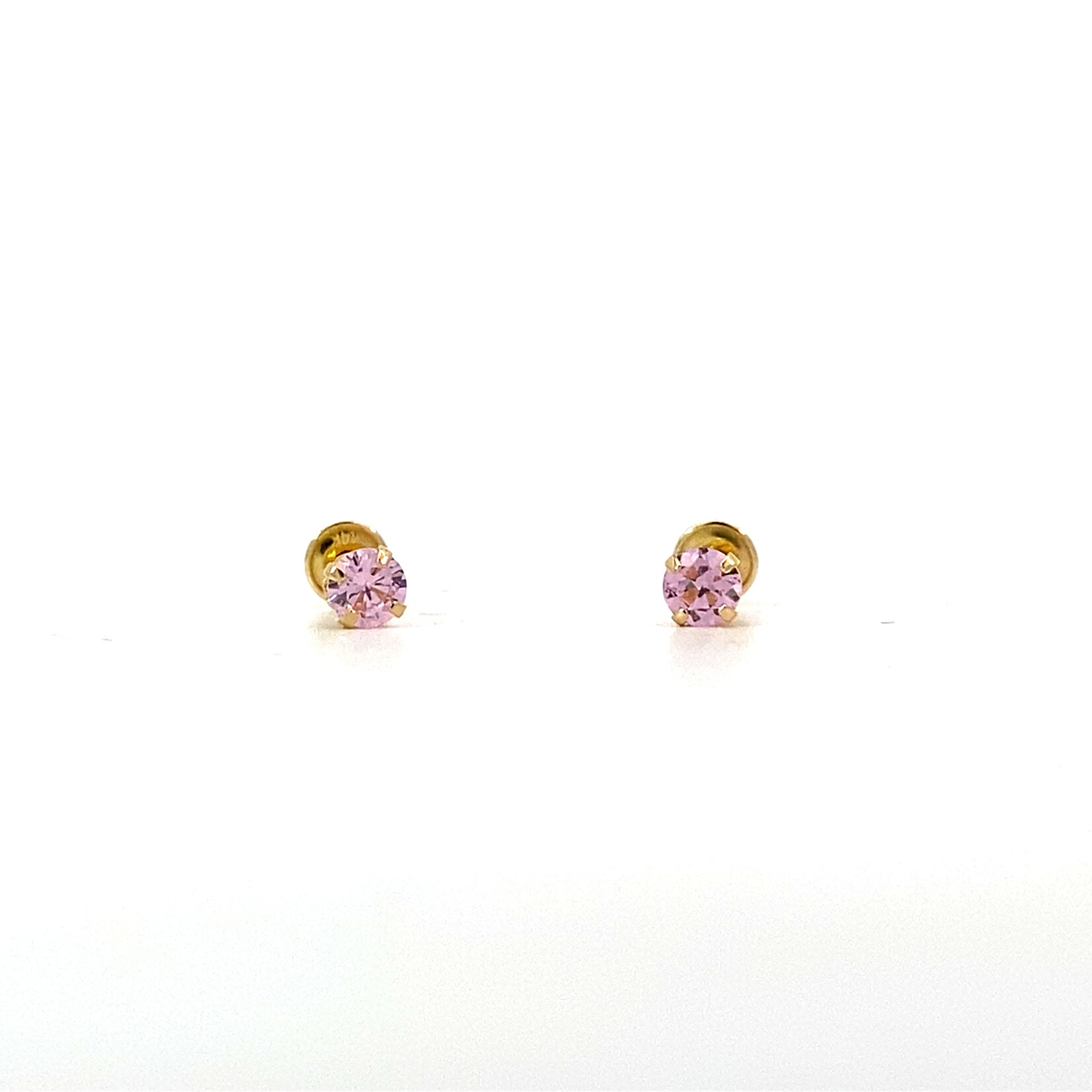 14K Yellow Gold 3mm Pink CZ Children's Earrings