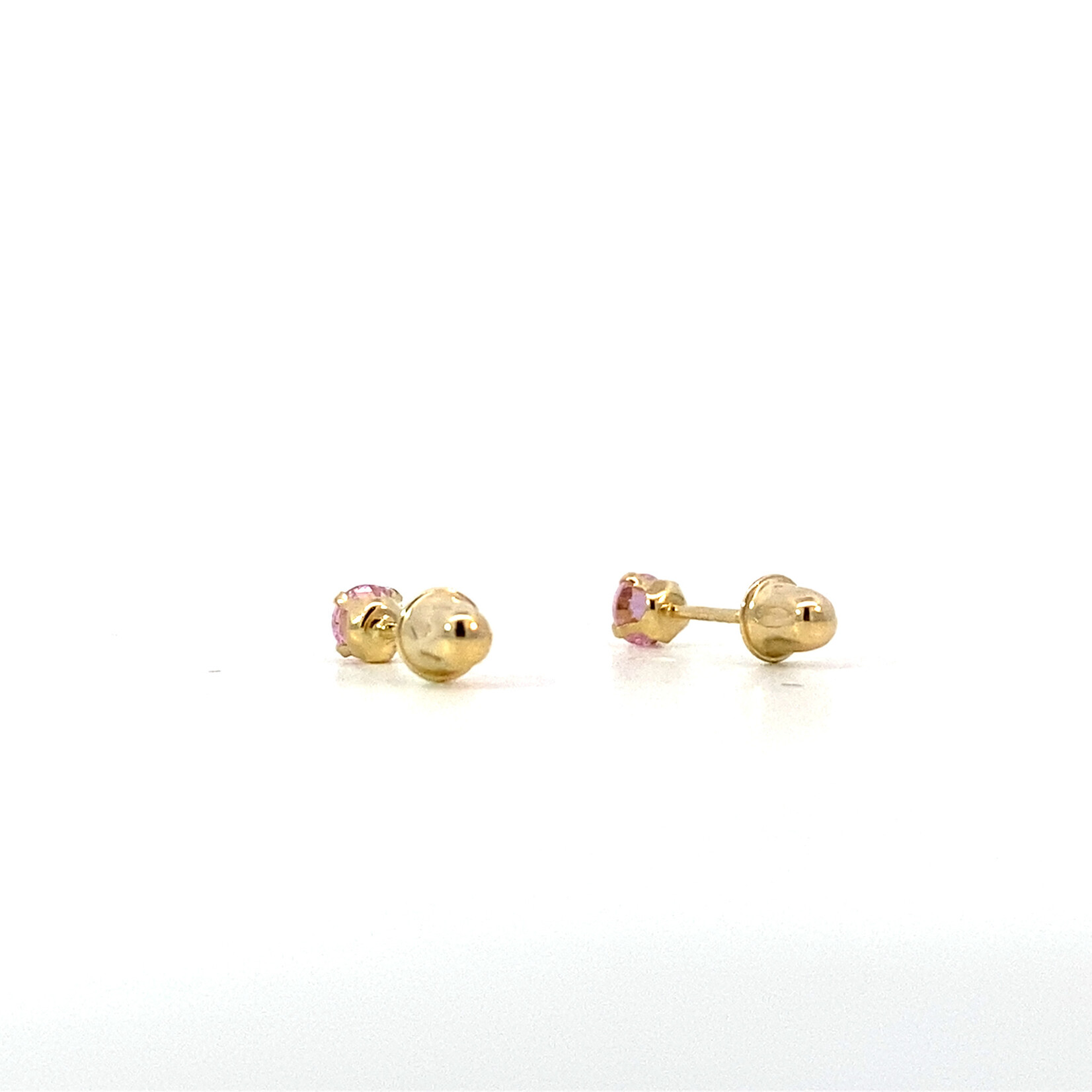 14K Yellow Gold 3mm Pink CZ Children's Earrings