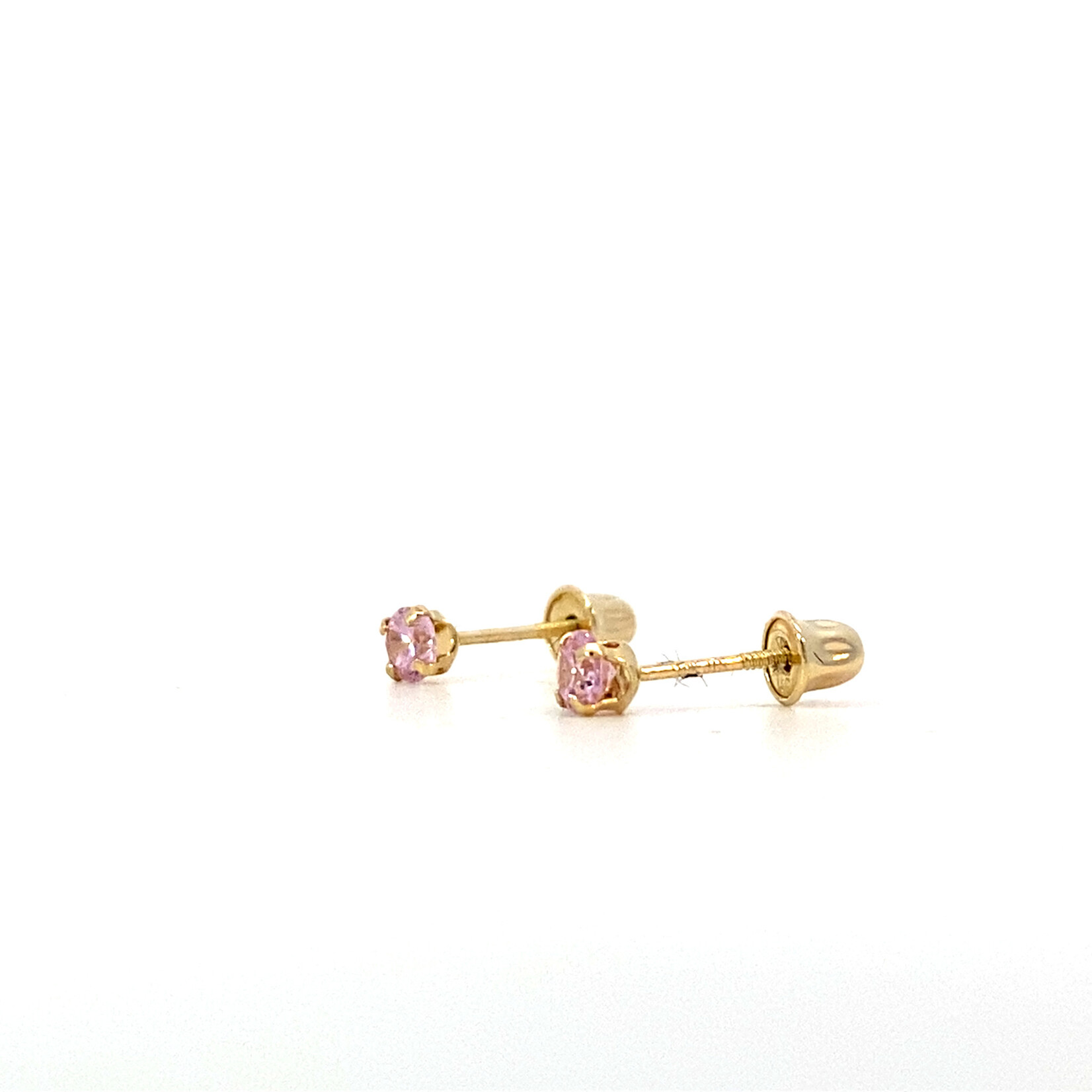 14K Yellow Gold 3mm Pink CZ Children's Earrings