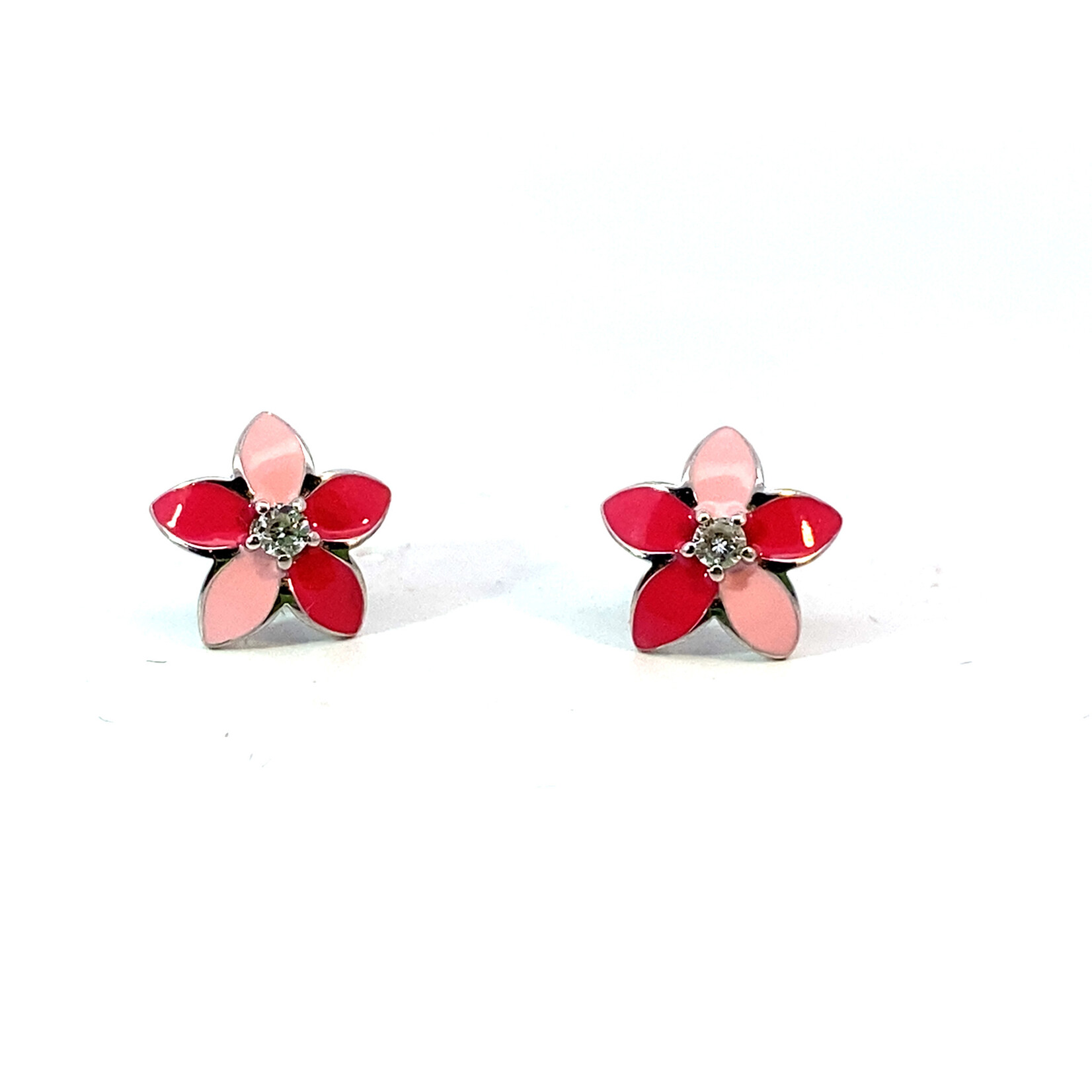 Sterling Silver Pink Enamel CZ Post Earrings