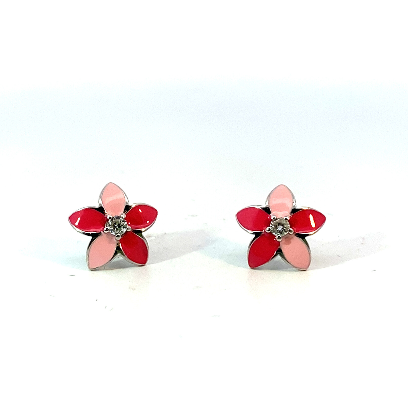 Sterling Silver Pink Enamel CZ Post Earrings
