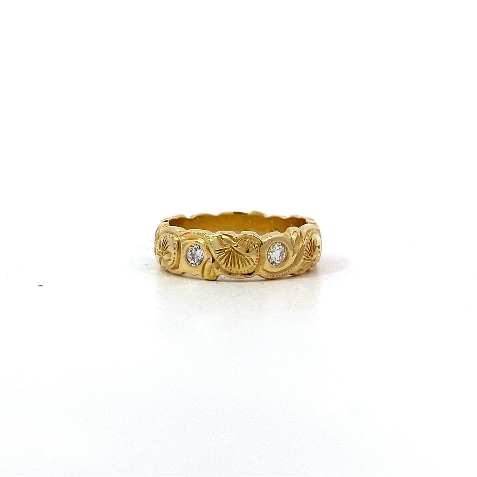 18K Yellow Gold 6mm Barrel Heavy Pua Lehua Kalai Kula  D.42tw sz7