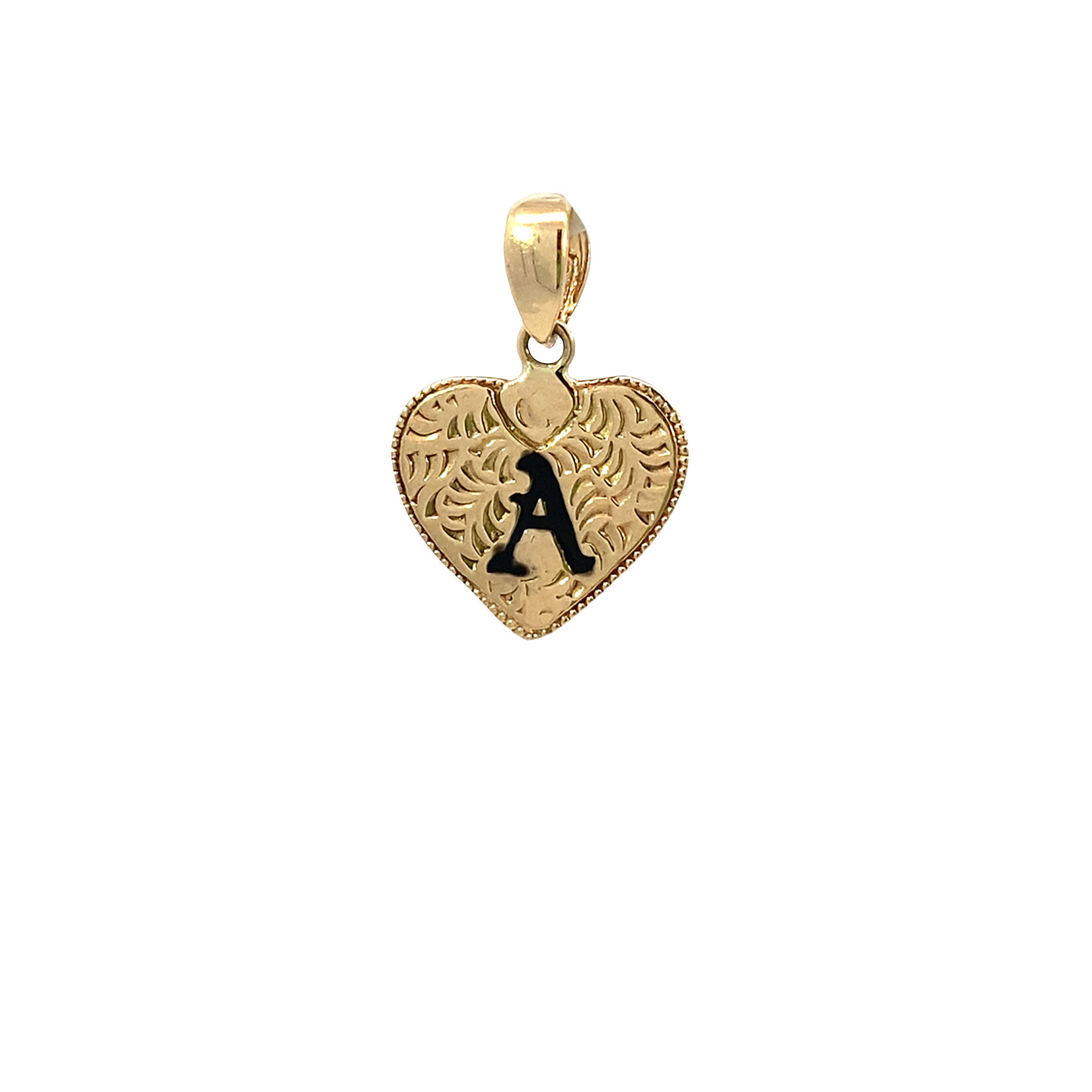14K Yellow Gold Initial Heart Pendant "A" Epoxy