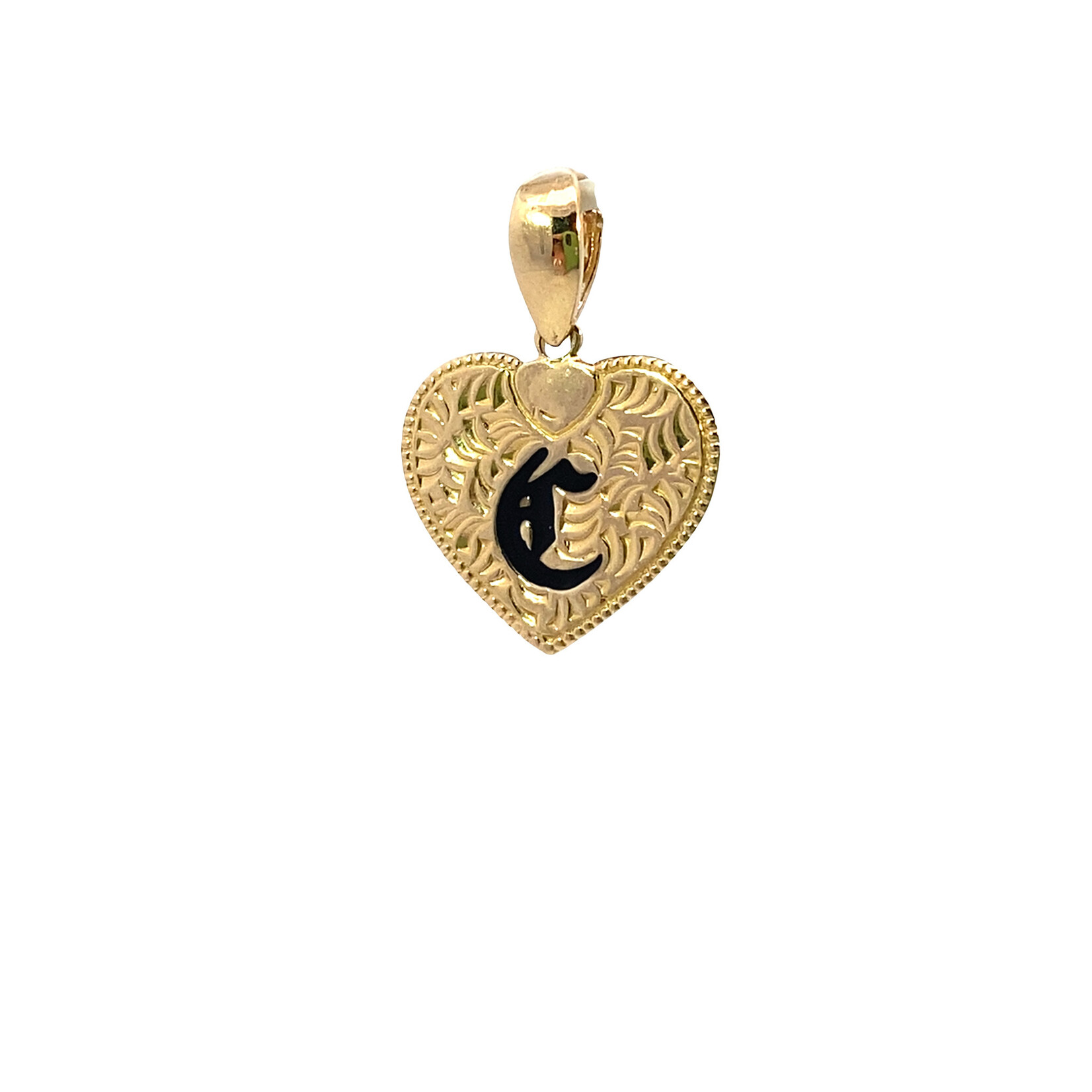 14K Yellow Gold Initial Heart Pendant "C" Epoxy