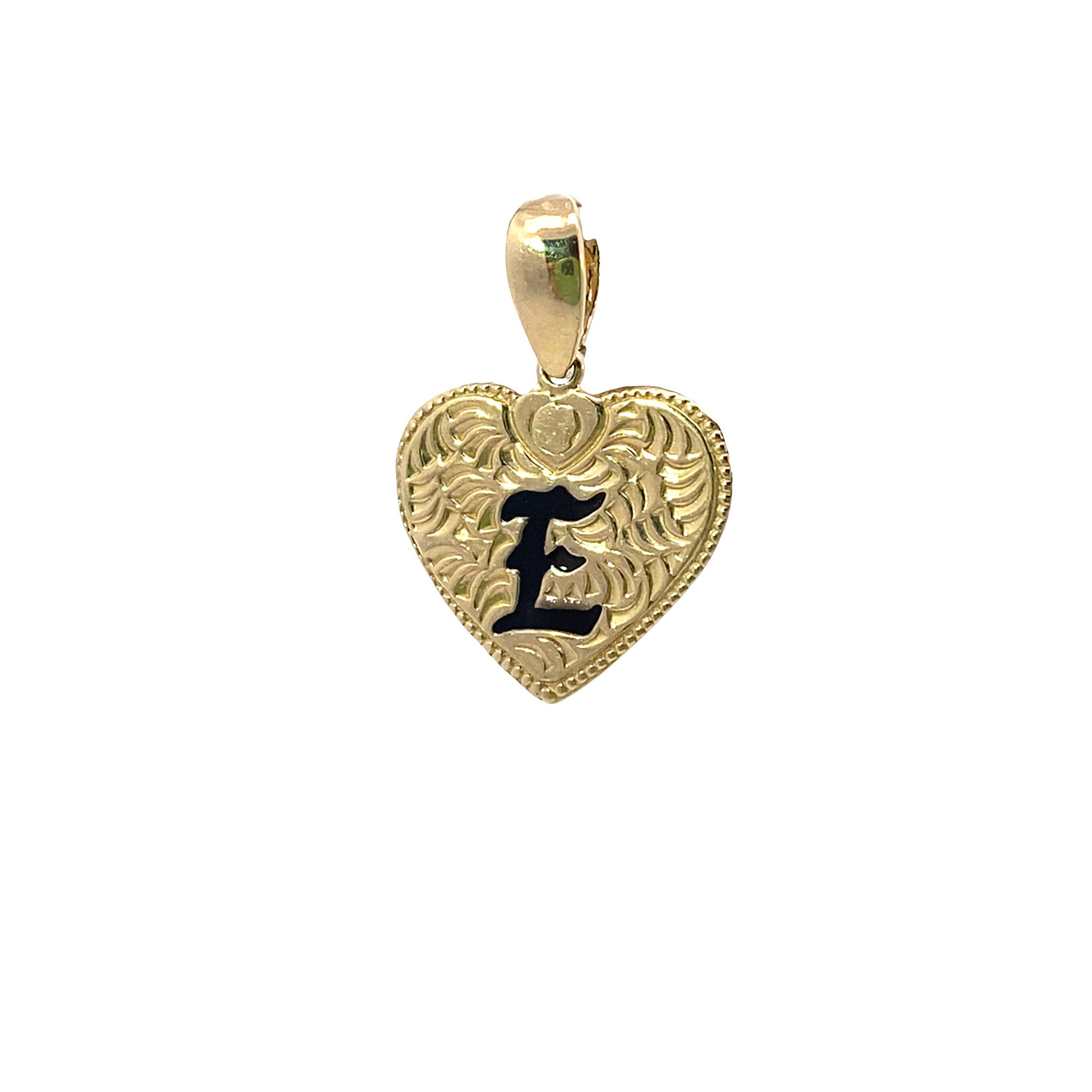 14K Yellow Gold Initial Heart Pendant "E" Epoxy