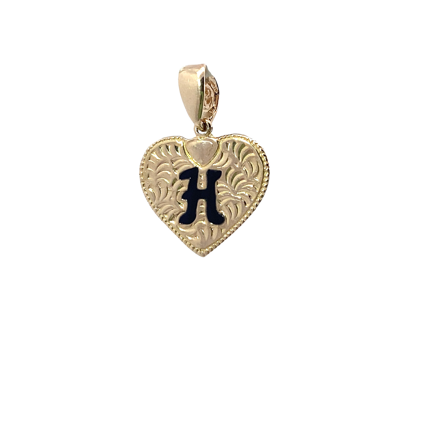 14K Yellow Gold Initial Heart Pendant "H" Epoxy