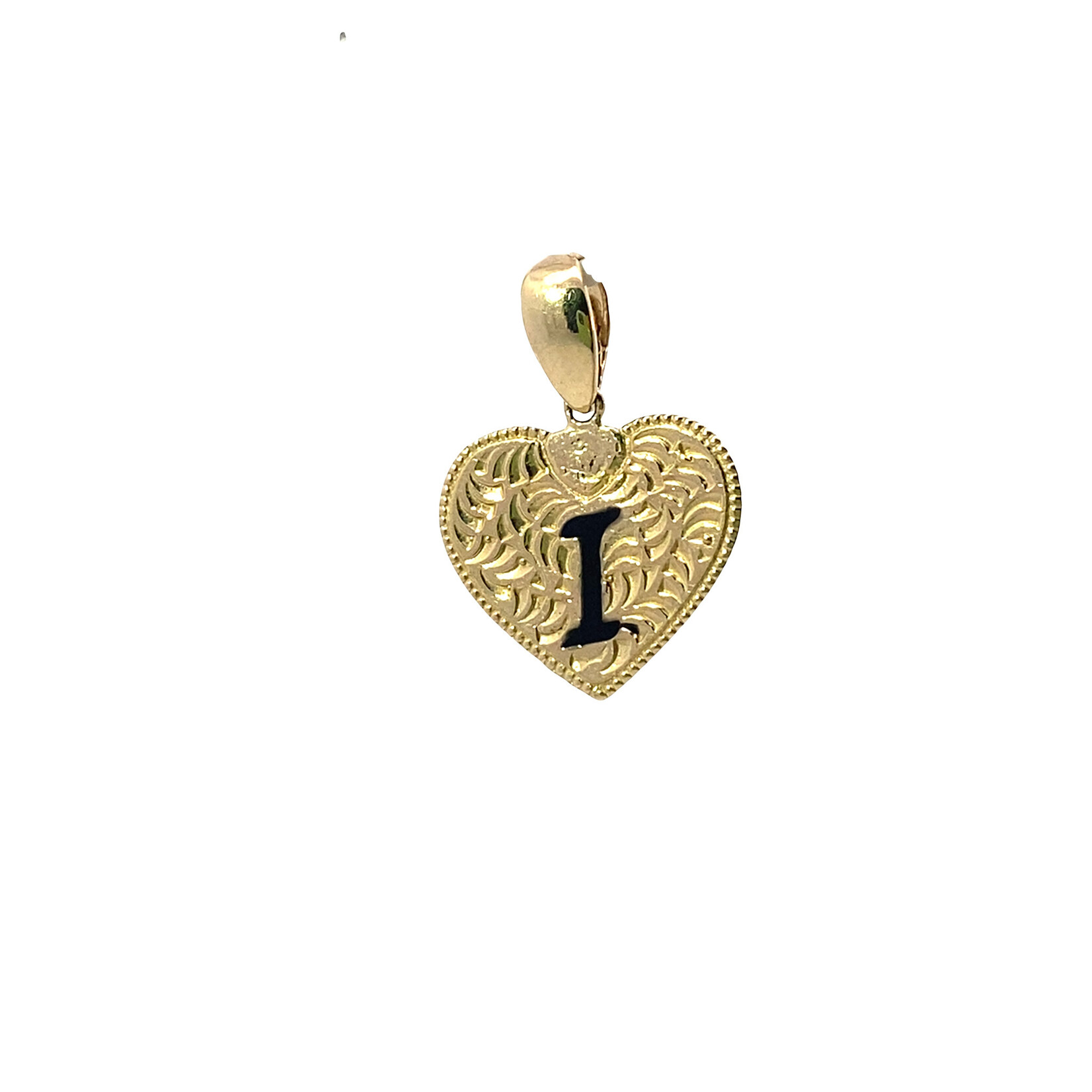 14K Yellow Gold Initial Heart Pendant "I" Epoxy