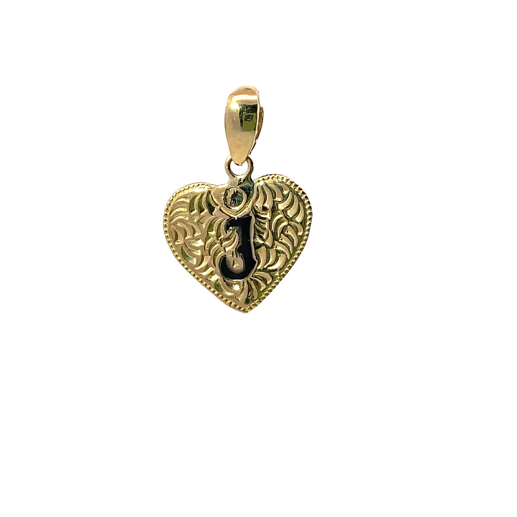 14K Yellow Gold Initial Heart Pendant "J" Epoxy