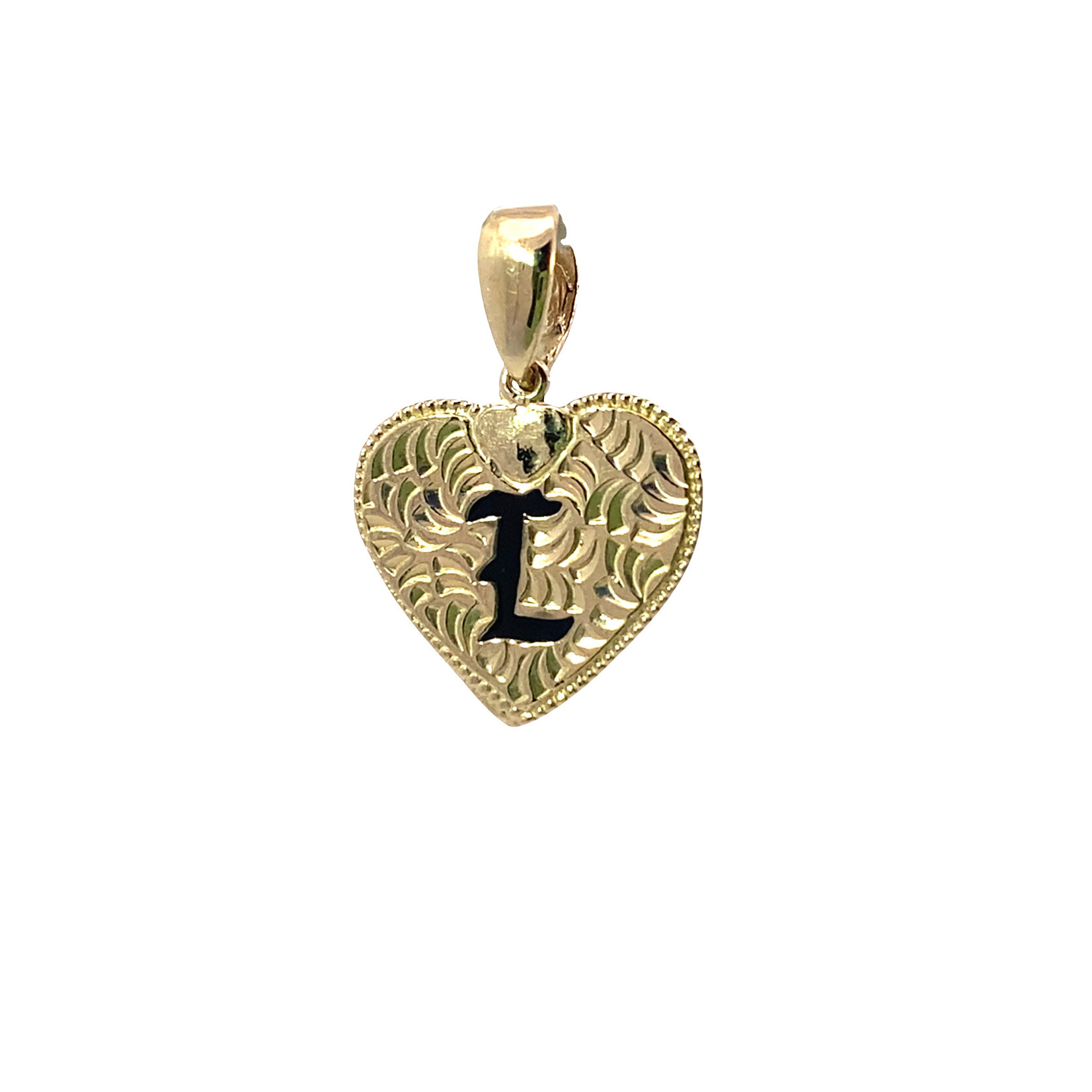 14K Yellow Gold Initial Heart Pendant "L" Epoxy