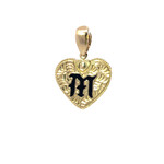14K Yellow Gold Initial Heart Pendant "M" Epoxy