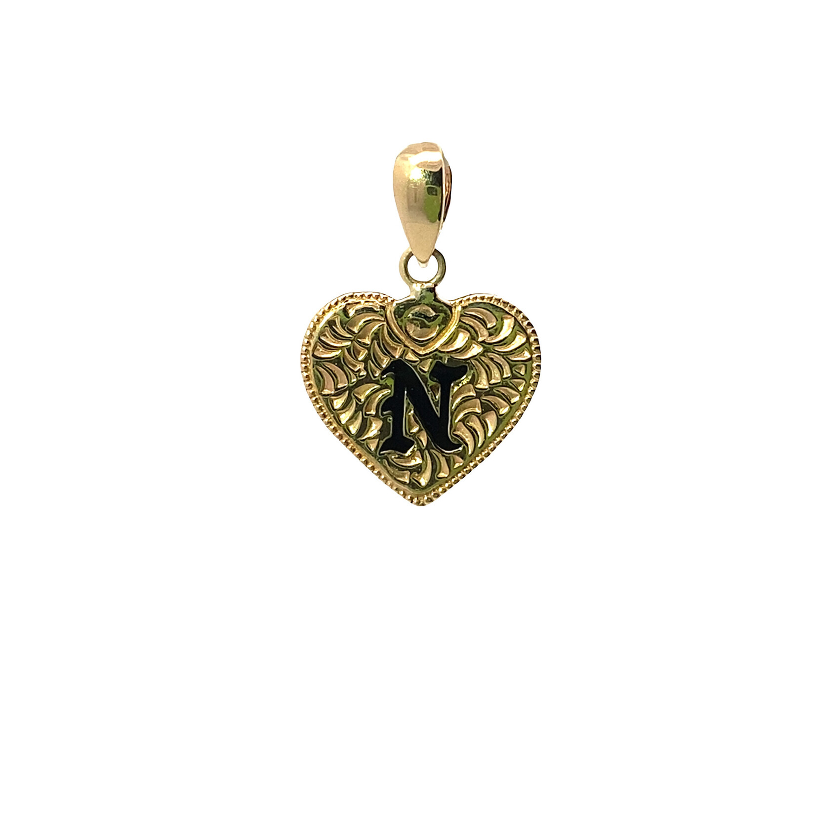 14K Yellow Gold Initial Heart Pendant "N" Epoxy
