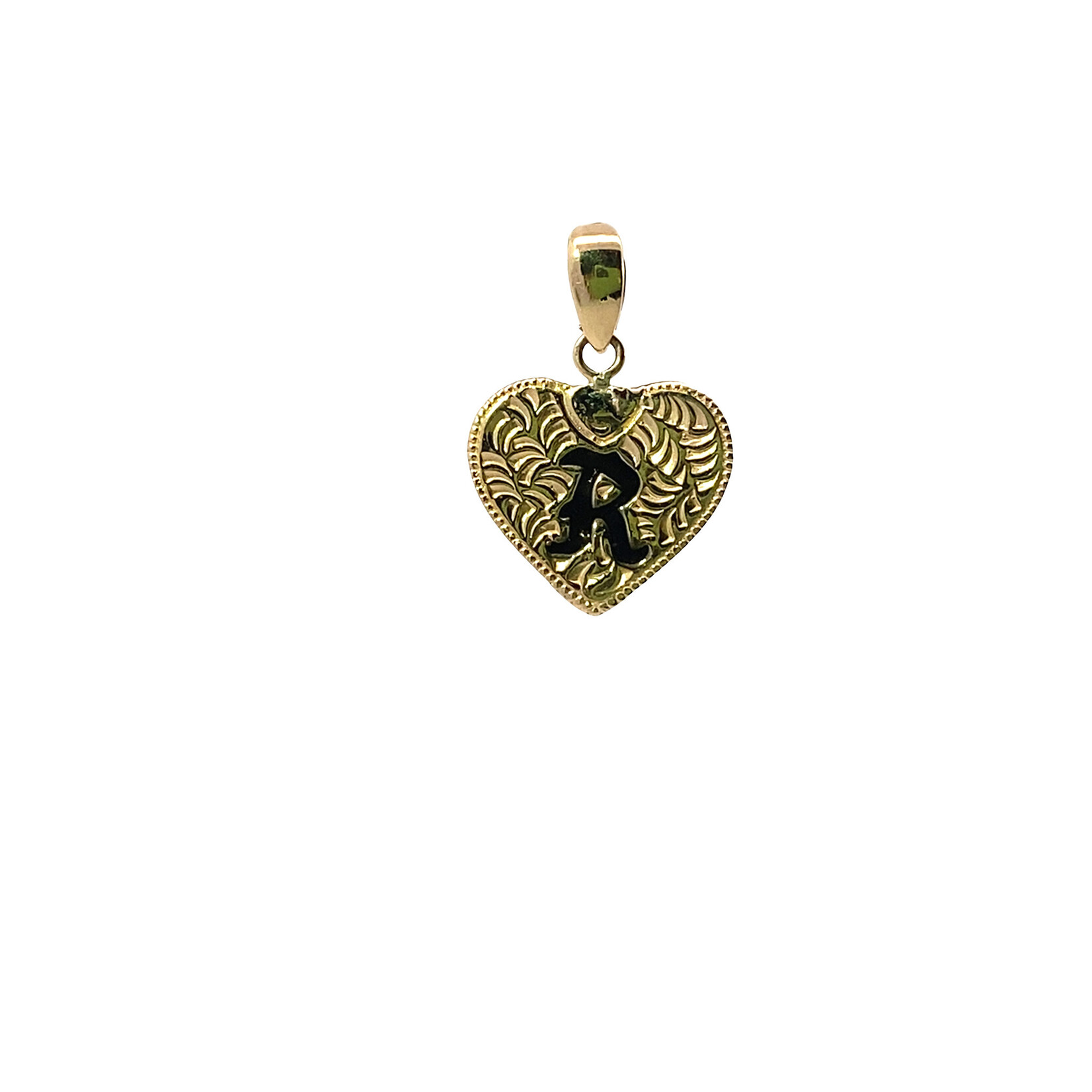 14K Yellow Gold Initial Heart Pendant "R" Epoxy