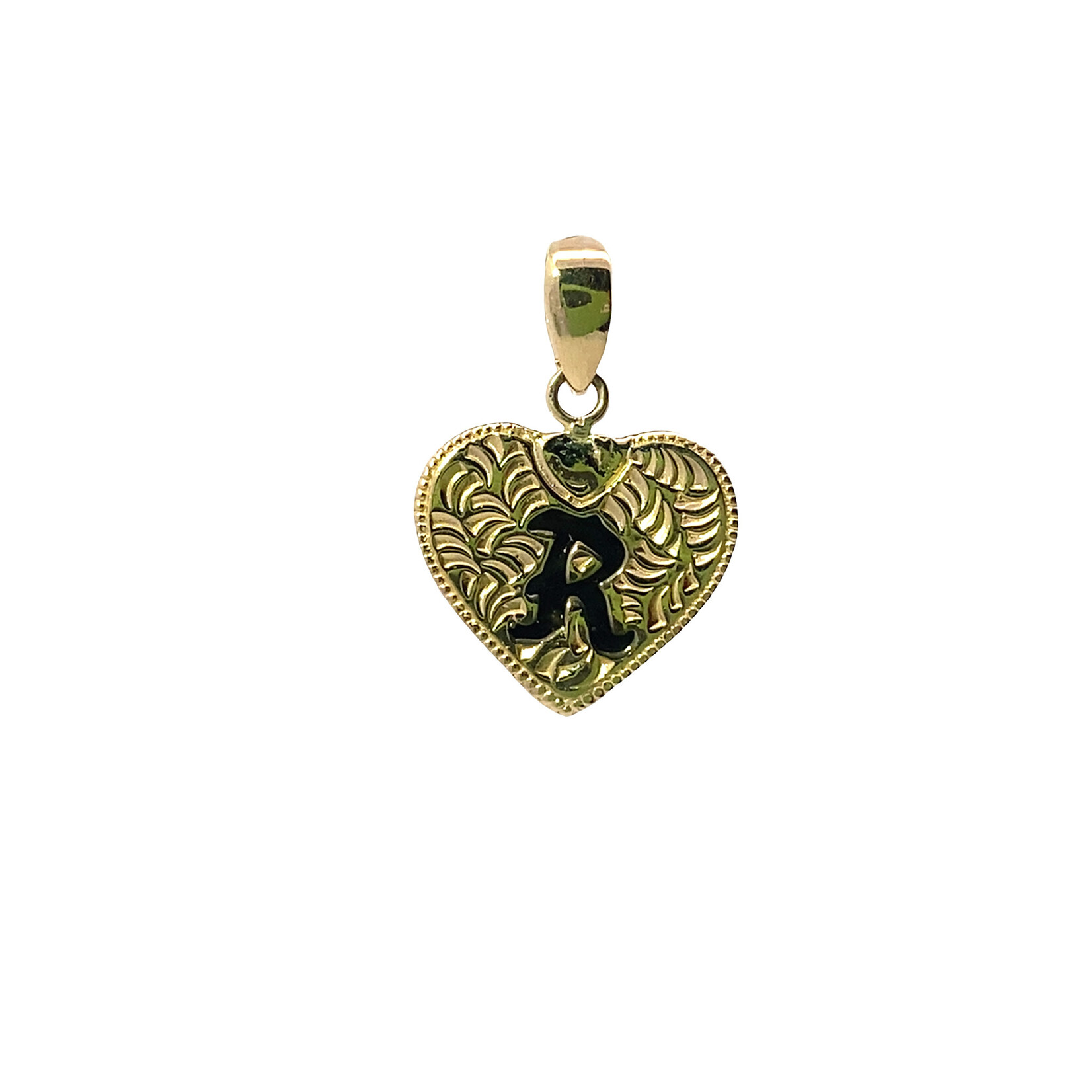 14K Yellow Gold Initial Heart Pendant "R" Epoxy