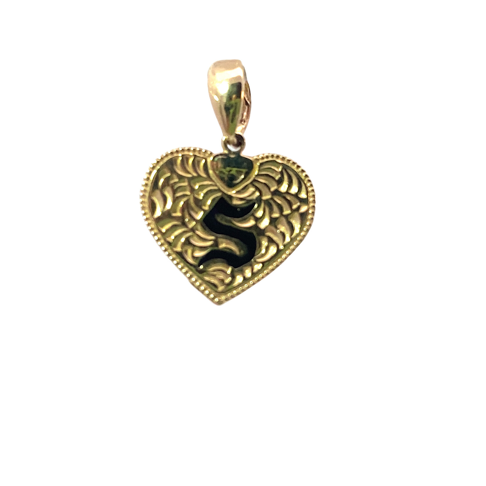 14K Yellow Gold Initial Heart Pendant "S" Epoxy