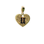 14K Yellow Gold Initial Heart Pendant "U" Epoxy