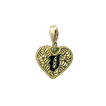 14K Yellow Gold Initial Heart Pendant "V" Epoxy