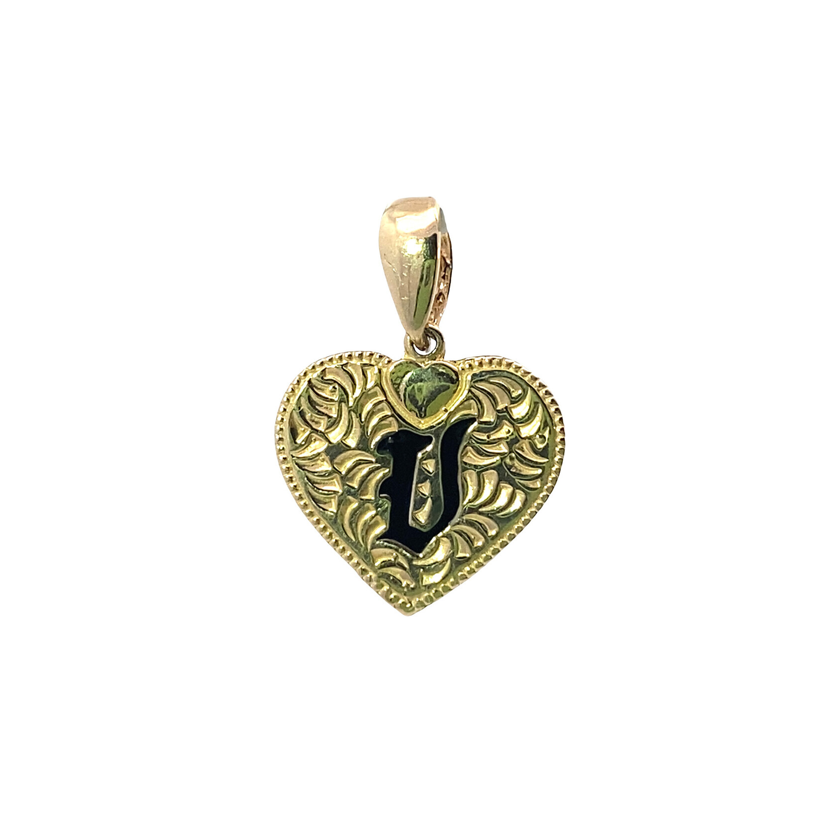 14K Yellow Gold Initial Heart Pendant "V" Epoxy