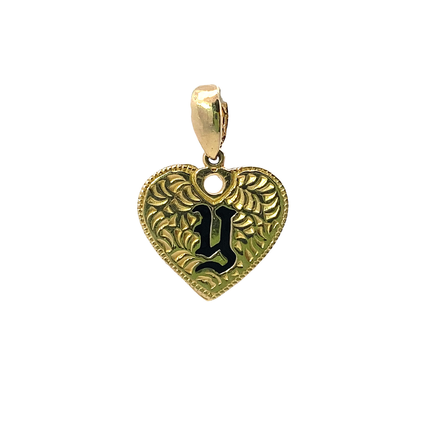 14K Yellow Gold Initial Heart Pendant "V" Epoxy