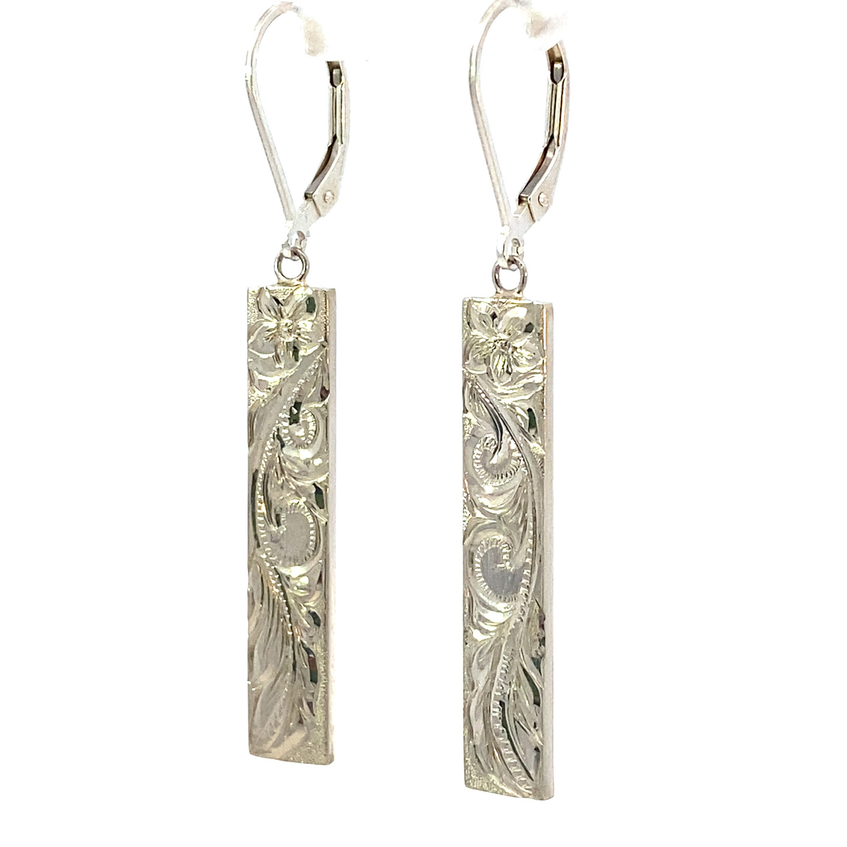 Plumeria Floral Sterling Silver 1.25" 6mm Flat Heavy Plumeria Floral Bar Dangles