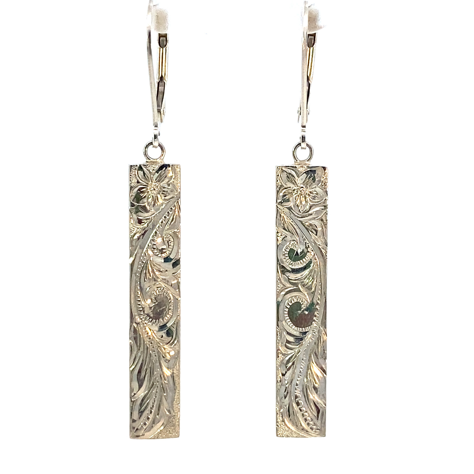 Plumeria Floral Sterling Silver 1.25" 6mm Flat Heavy Plumeria Floral Bar Dangles