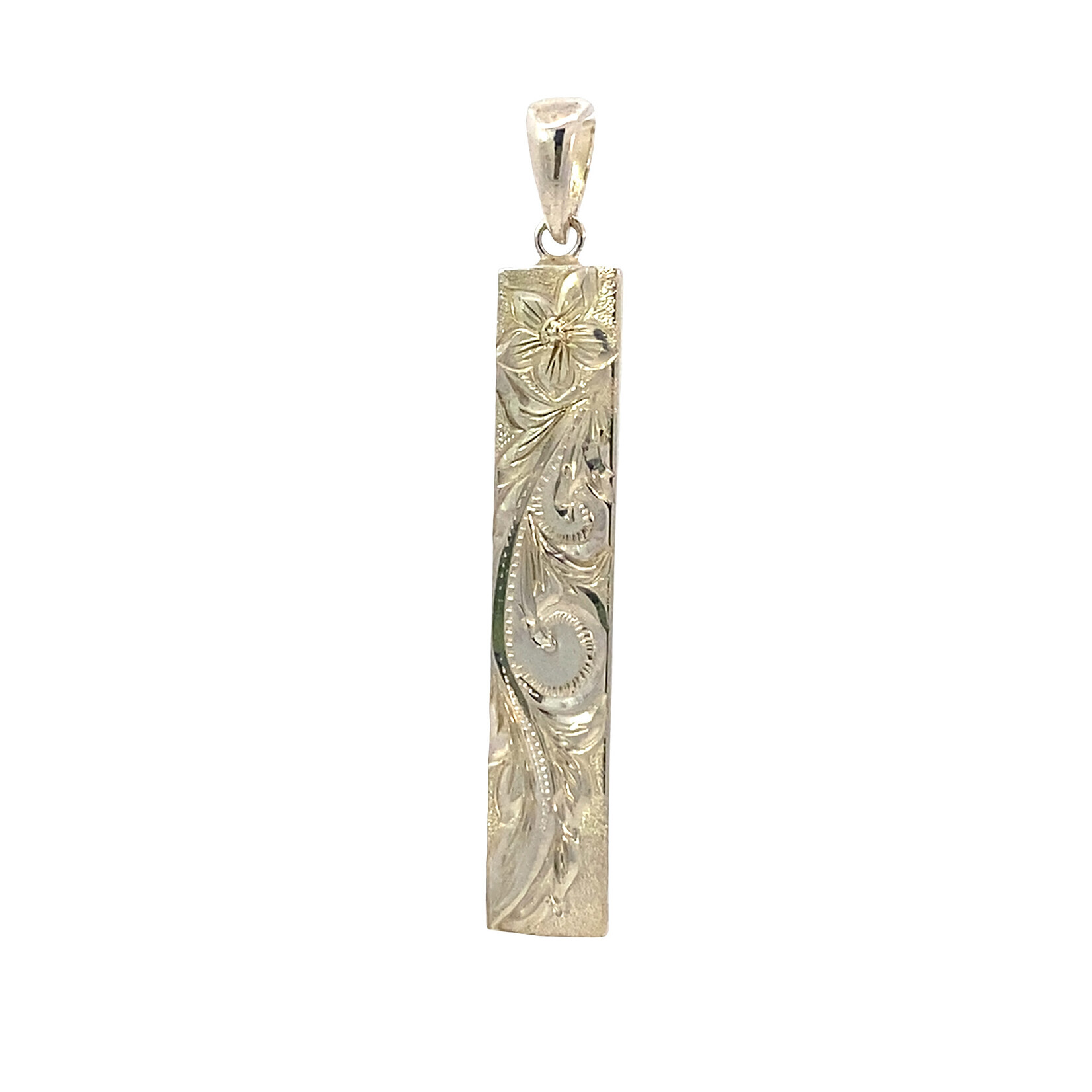 Plumeria Floral Sterling Silver 1.25" 6mm Flat Heavy Plumeria Floral Bar Pendant