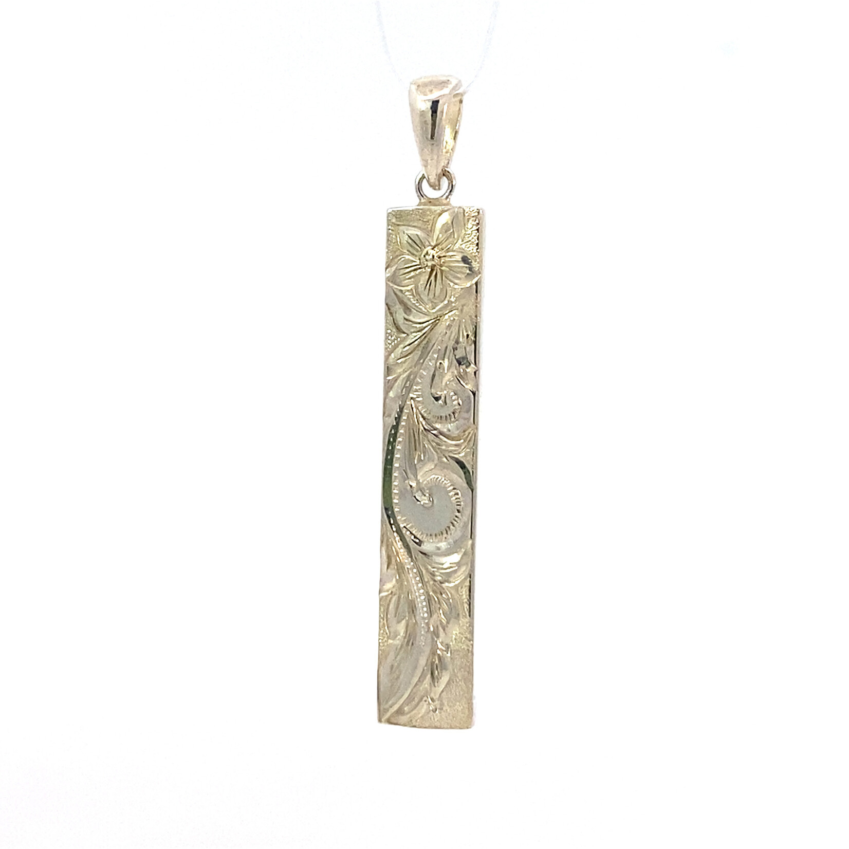 Plumeria Floral Sterling Silver 1.25" 6mm Flat Heavy Plumeria Floral Bar Pendant