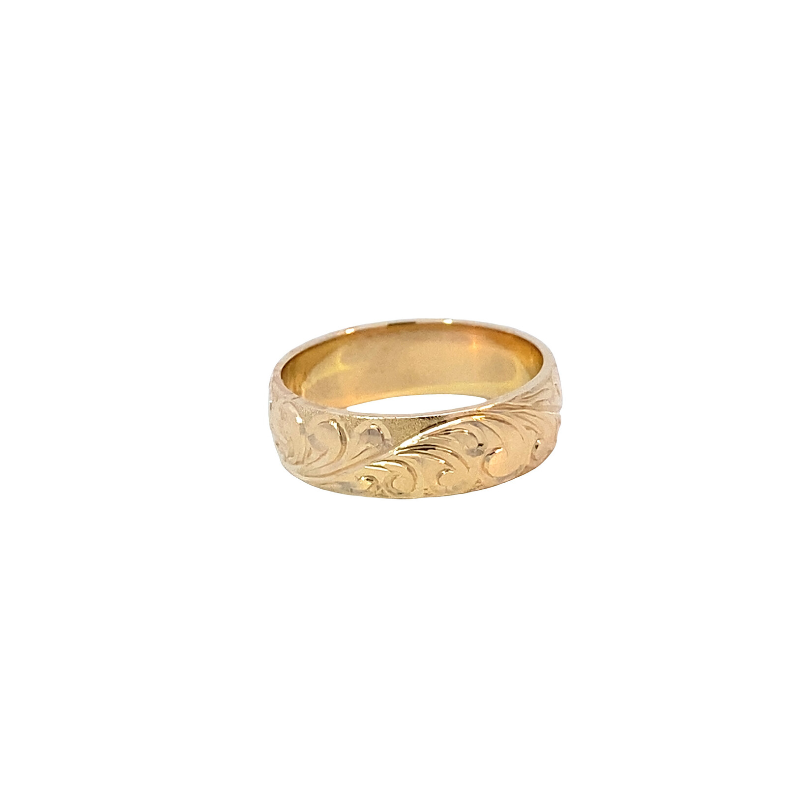 14K Yellow Gold 5mm Barrel Medium Waves Ring sz4.5