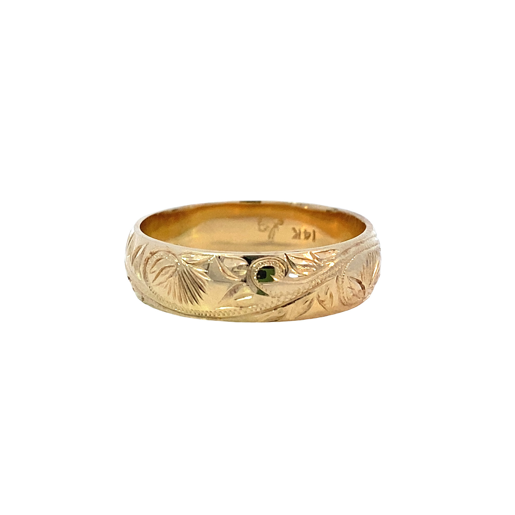 Lehua Blossom 14K Yellow Gold 6mm Barrel Medium Lehua Blossom sz10