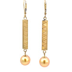 Tribal 14K Yellow Gold 1" 5mm Flat Light Bar Tribal with Golden South Sea Pearl Dangles
