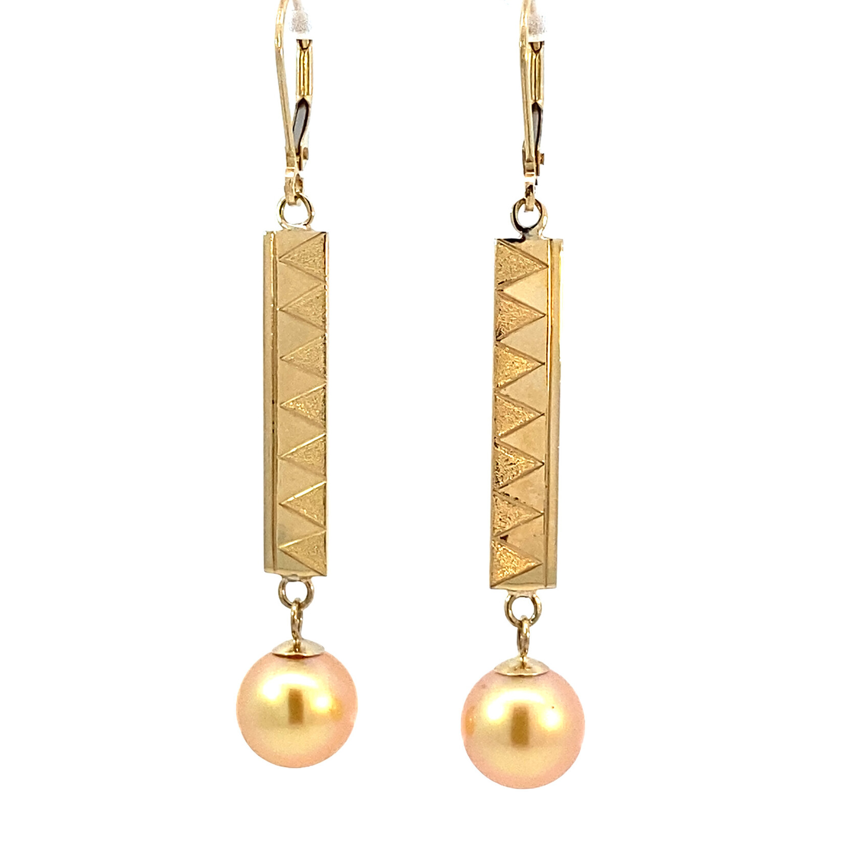 Tribal 14K Yellow Gold 1" 5mm Flat Light Bar Tribal with Golden South Sea Pearl Dangles