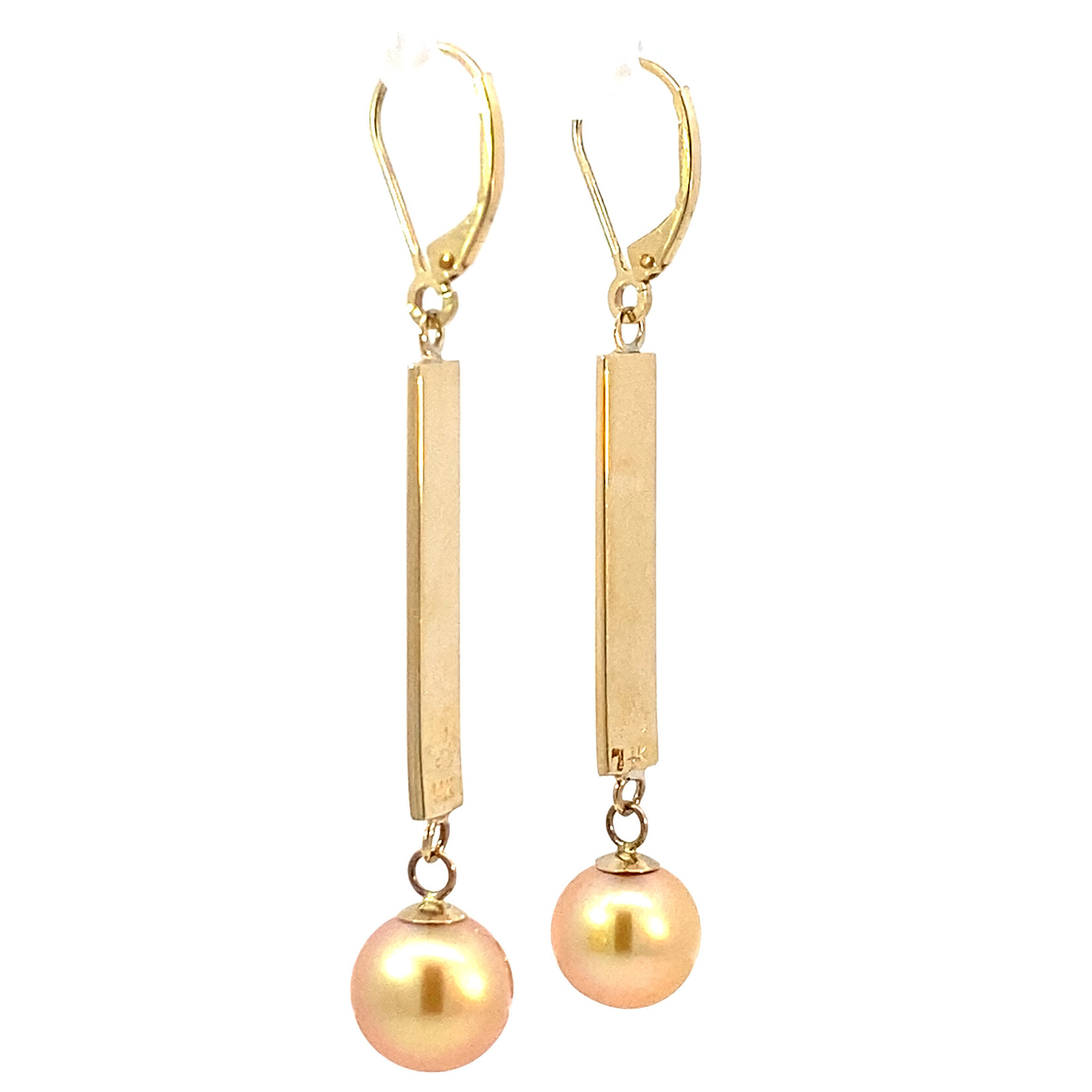 Tribal 14K Yellow Gold 1" 5mm Flat Light Bar Tribal with Golden South Sea Pearl Dangles