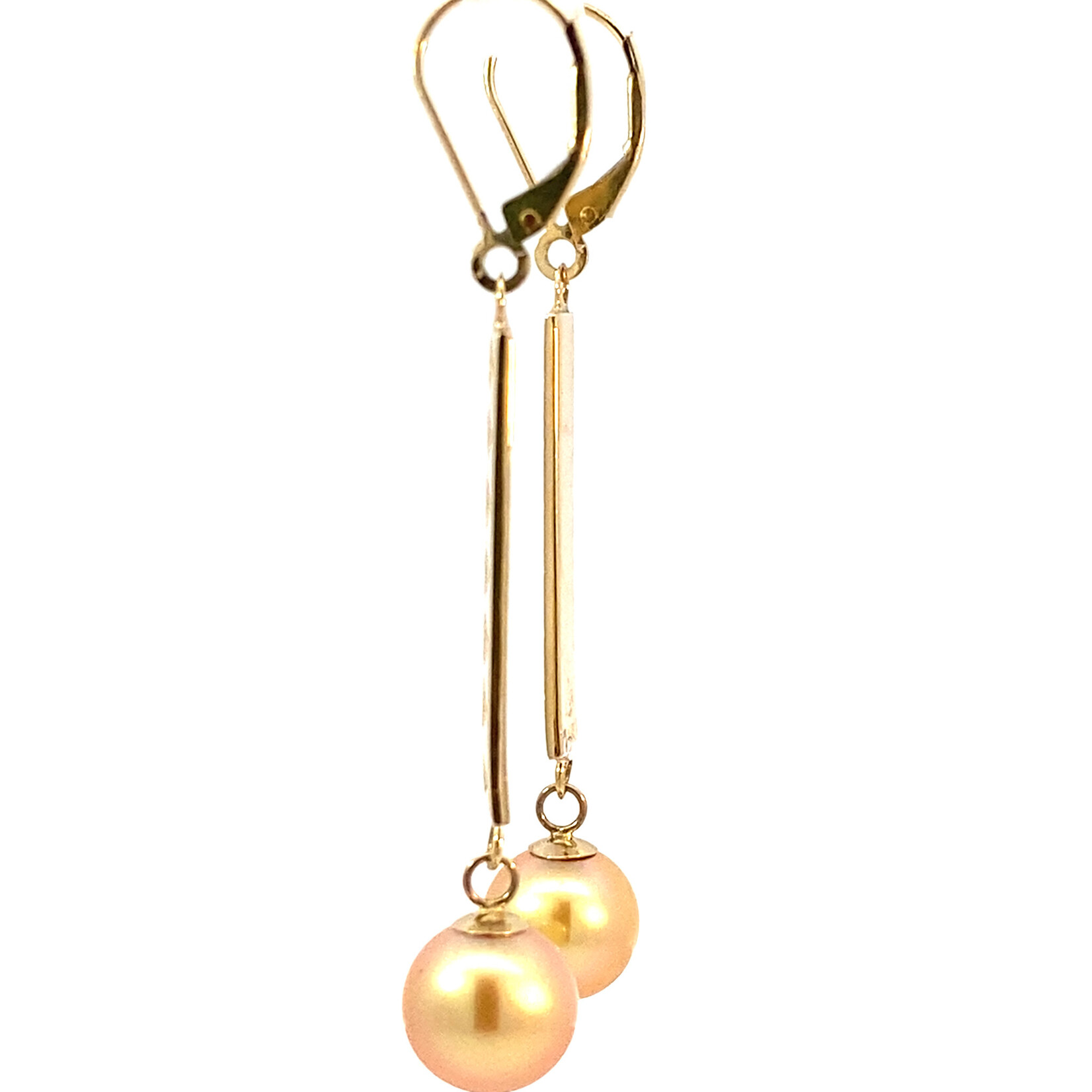 Tribal 14K Yellow Gold 1" 5mm Flat Light Bar Tribal with Golden South Sea Pearl Dangles