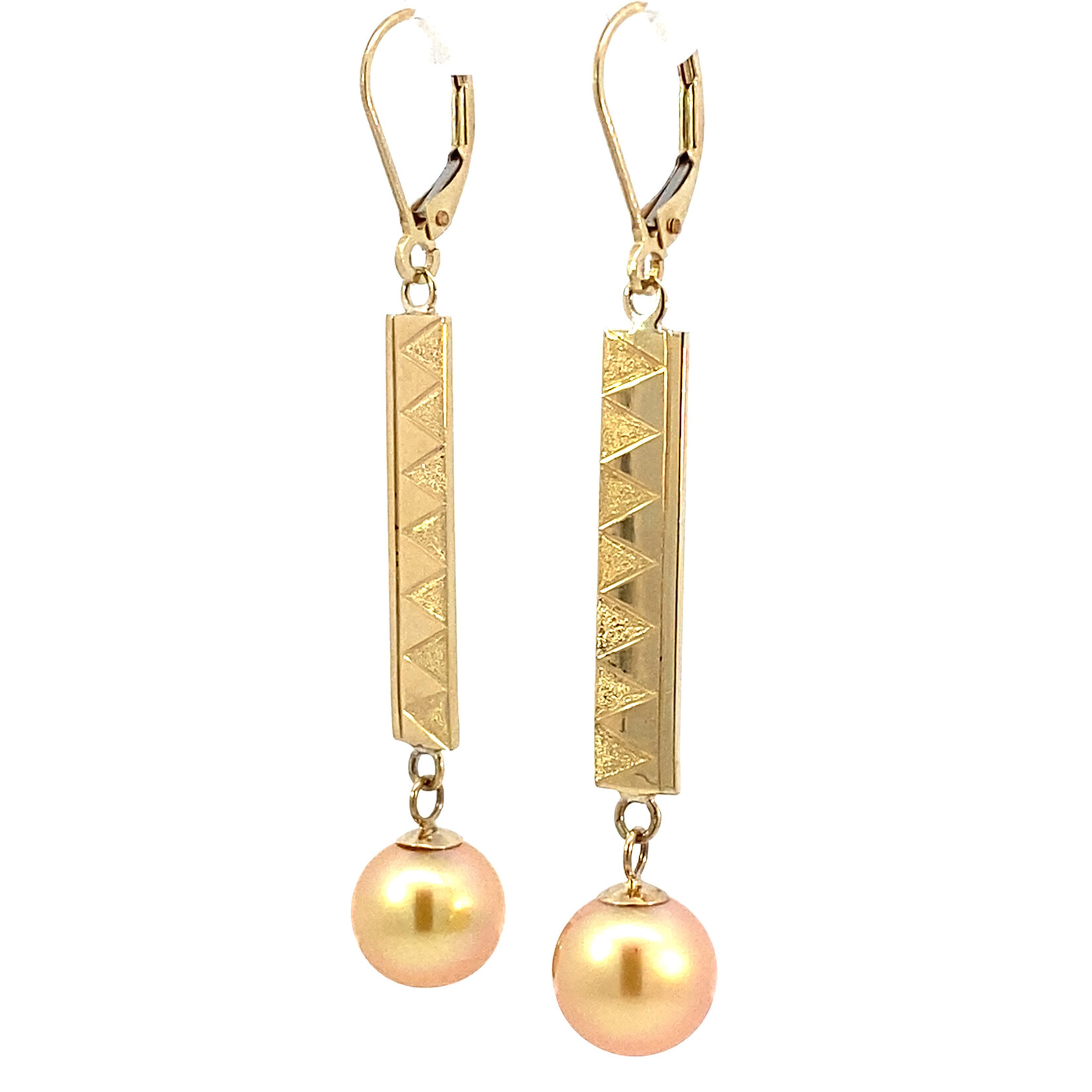 Tribal 14K Yellow Gold 1" 5mm Flat Light Bar Tribal with Golden South Sea Pearl Dangles