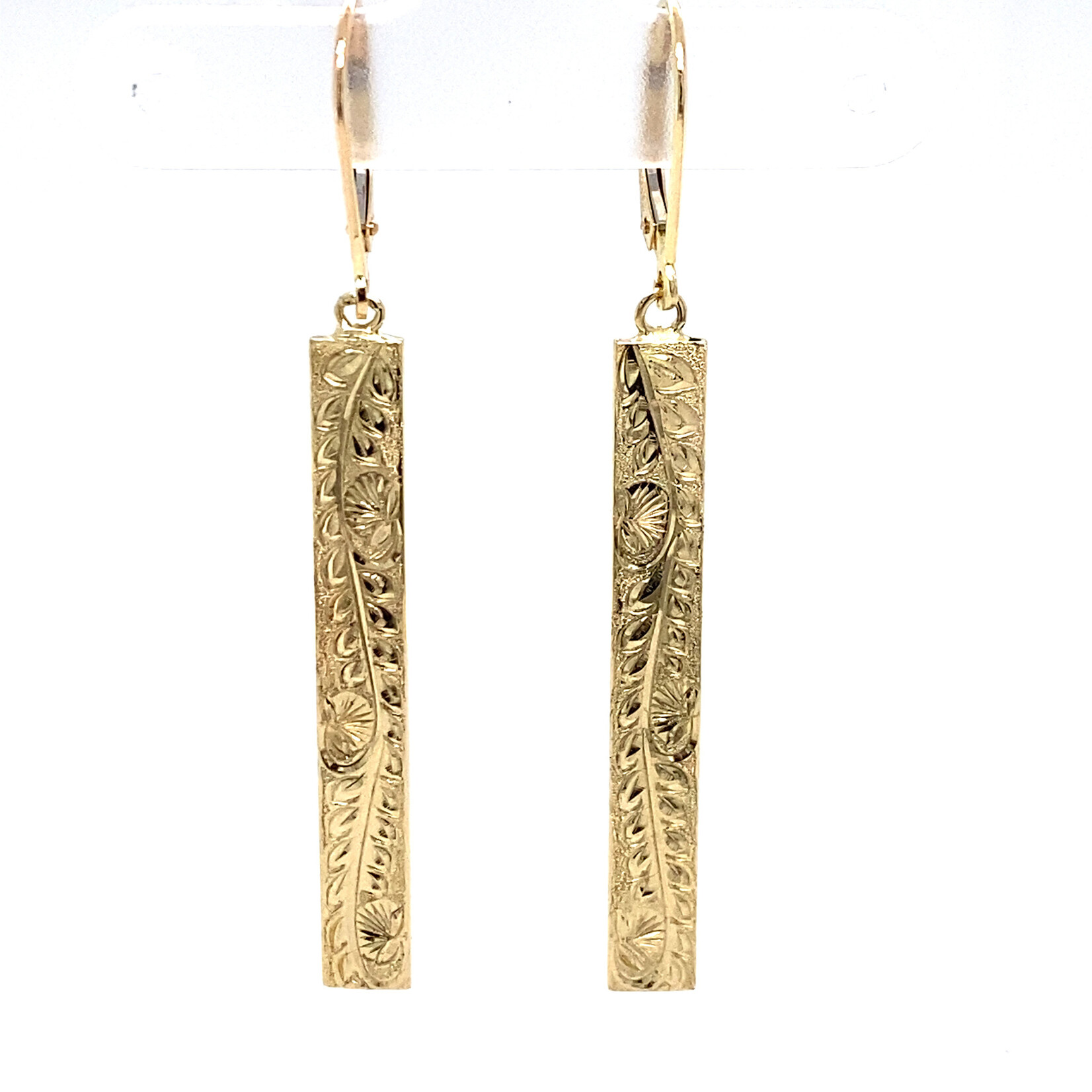 Ohia Lehua 14K Yellow Gold 1.5" 5mm Flat Light Ohia Lehua Bar Dangles