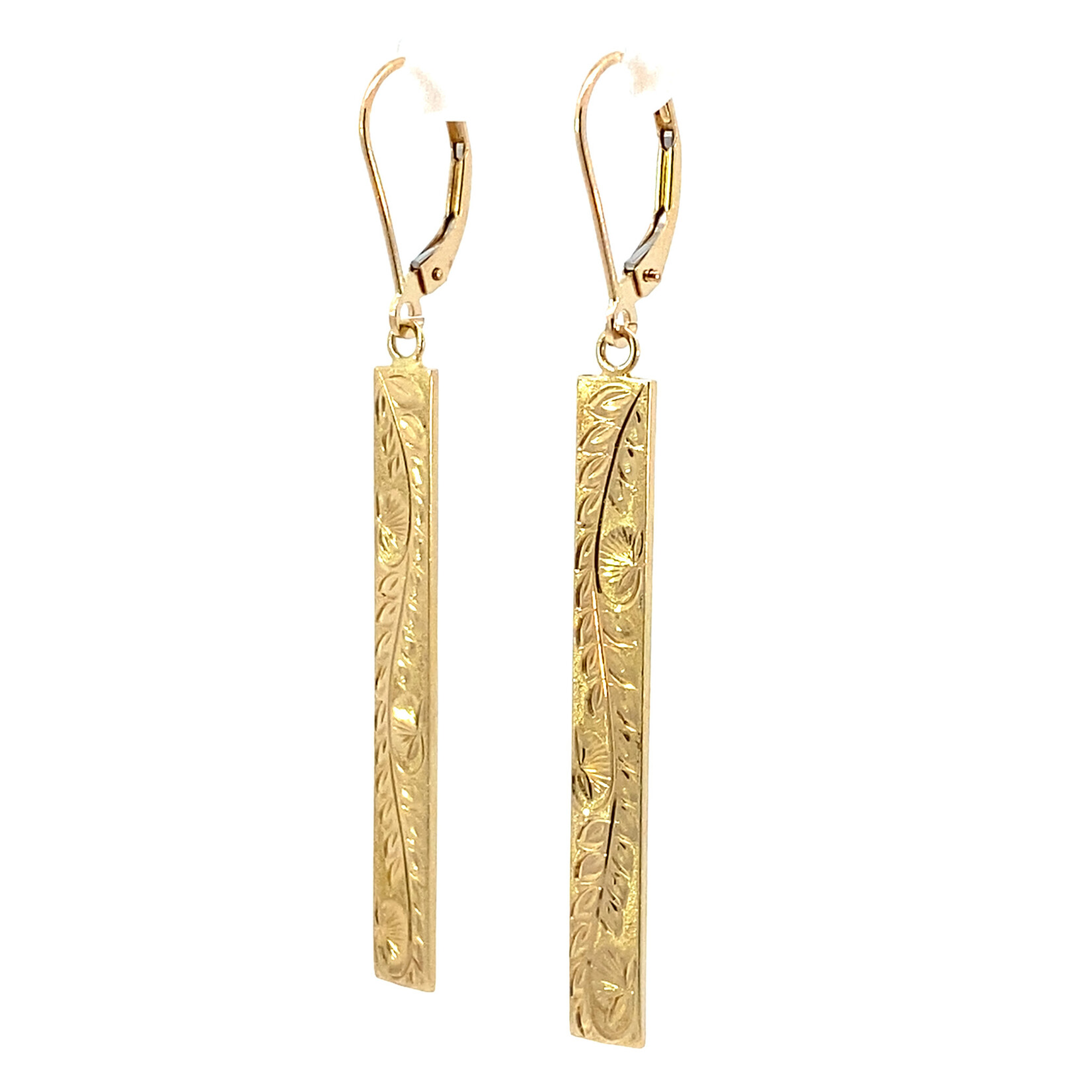 Ohia Lehua 14K Yellow Gold 1.5" 5mm Flat Light Ohia Lehua Bar Dangles