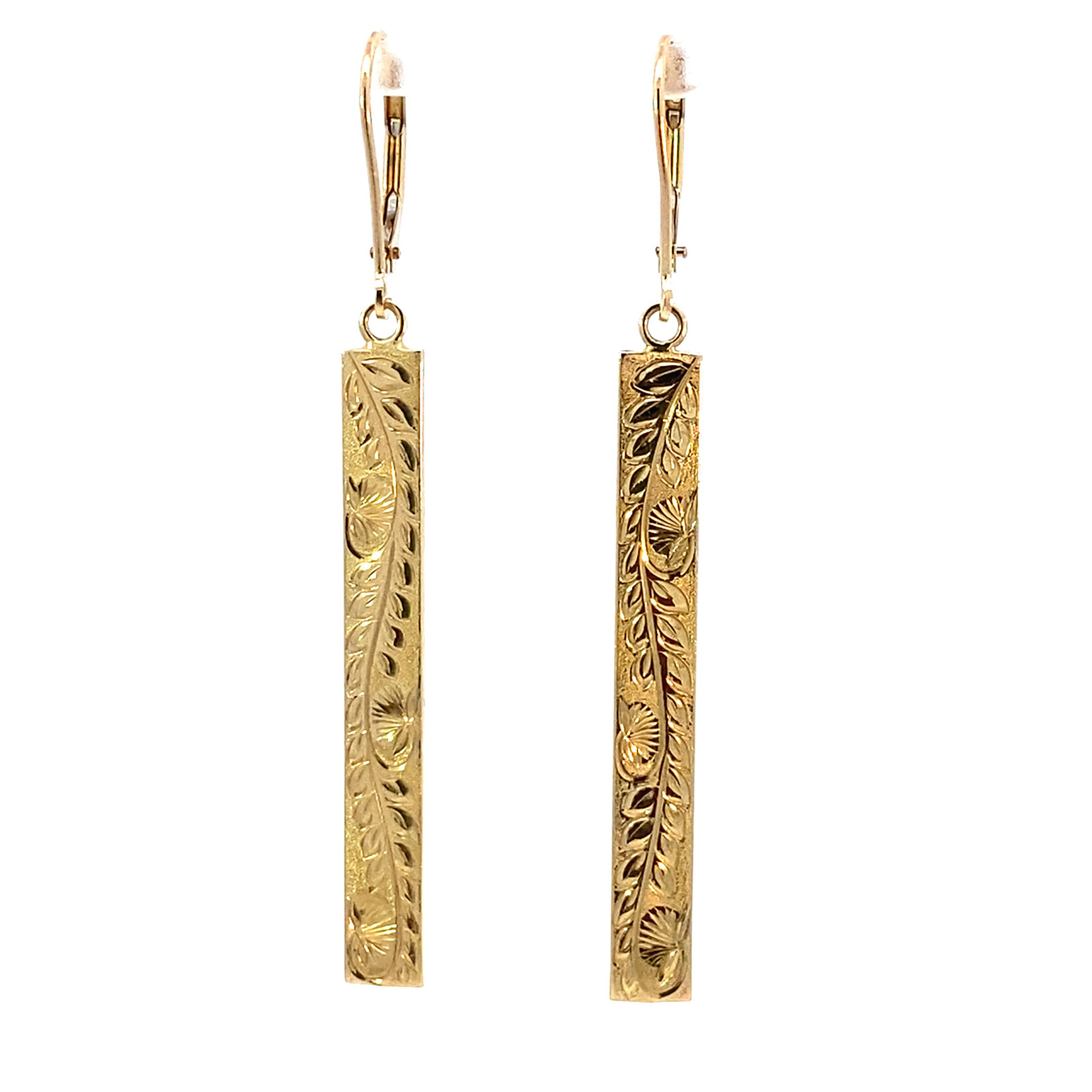 Ohia Lehua 14K Yellow Gold 1.5" 5mm Flat Light Ohia Lehua Bar Dangles