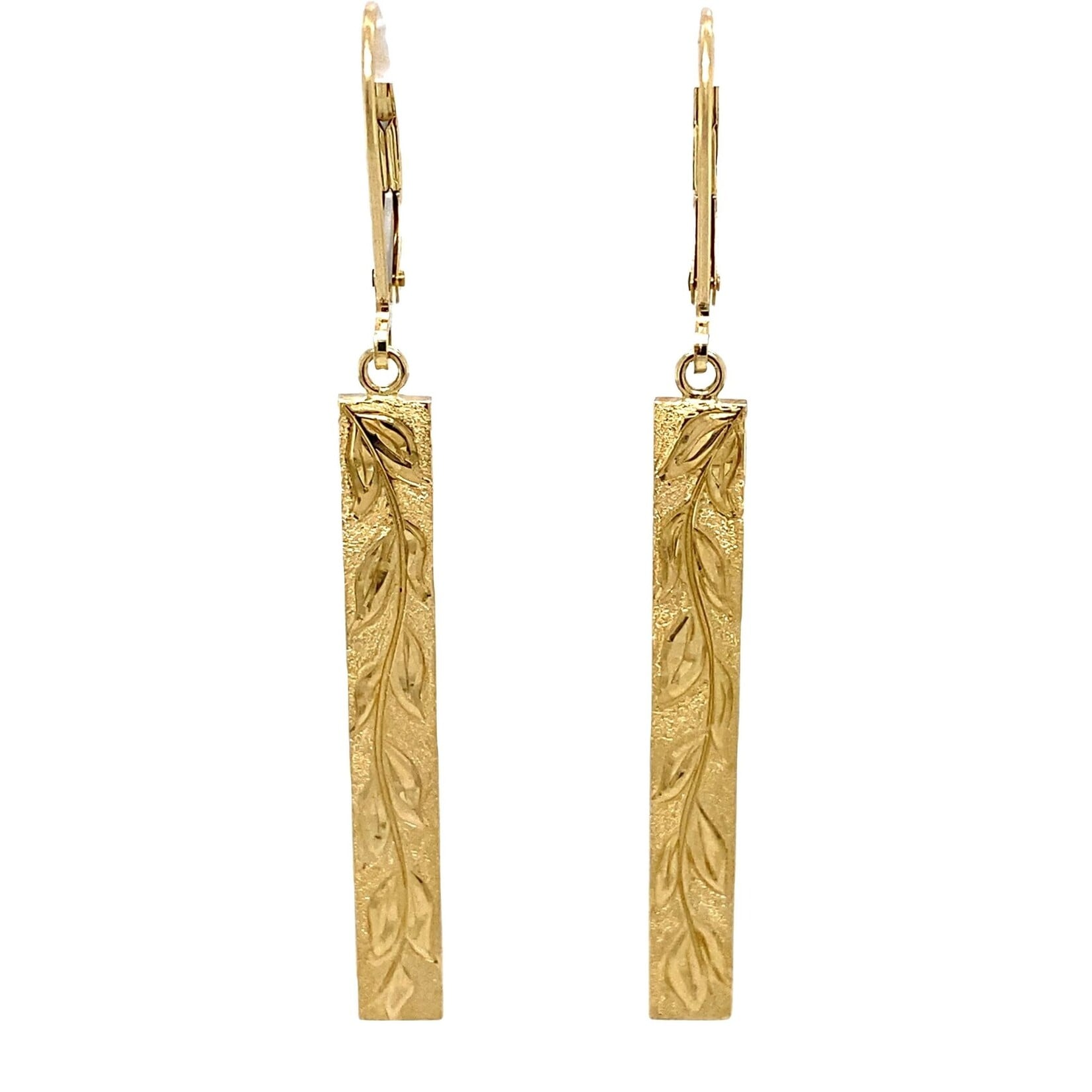 Maile Kaluhea 14K Yellow Gold 1.5" 5mm Flat Light Maile Kaluhea Bar Dangles