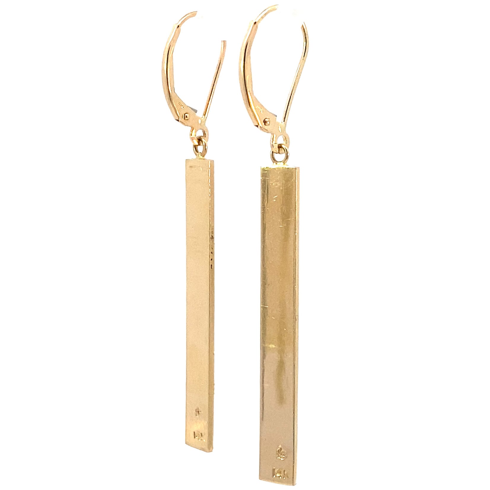 Maile Kaluhea 14K Yellow Gold 1.5" 5mm Flat Light Maile Kaluhea Bar Dangles