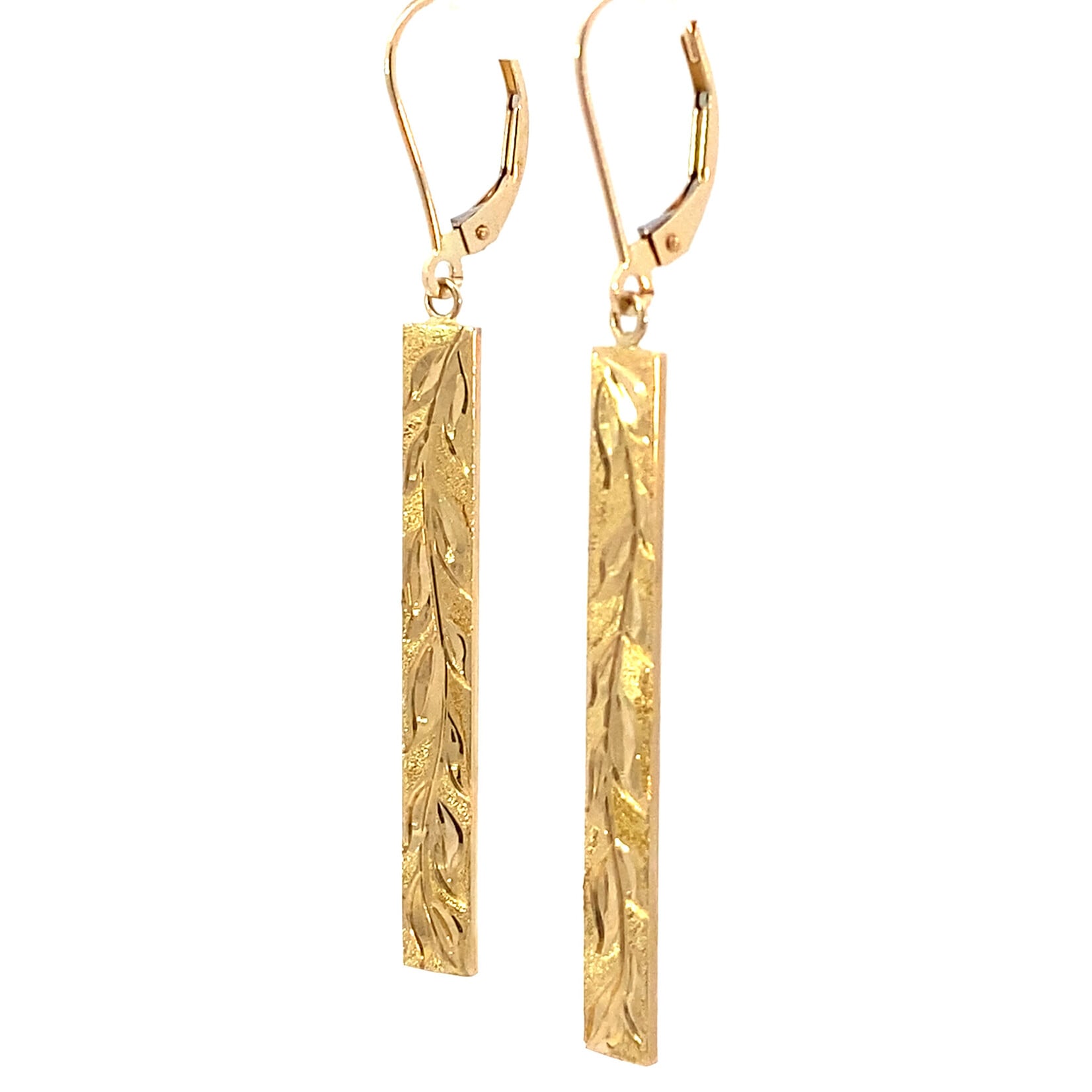 Maile Kaluhea 14K Yellow Gold 1.5" 5mm Flat Light Maile Kaluhea Bar Dangles