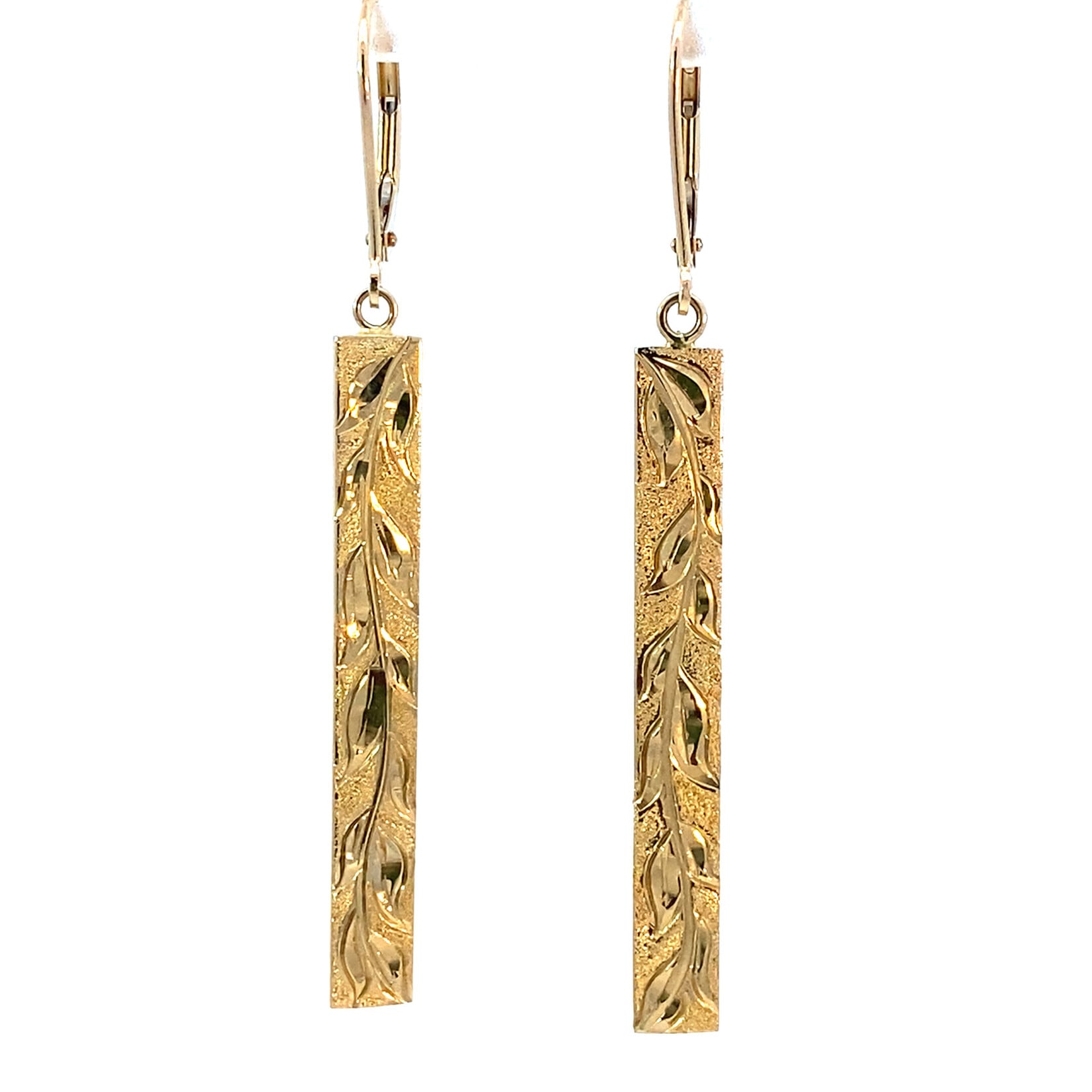 Maile Kaluhea 14K Yellow Gold 1.5" 5mm Flat Light Maile Kaluhea Bar Dangles