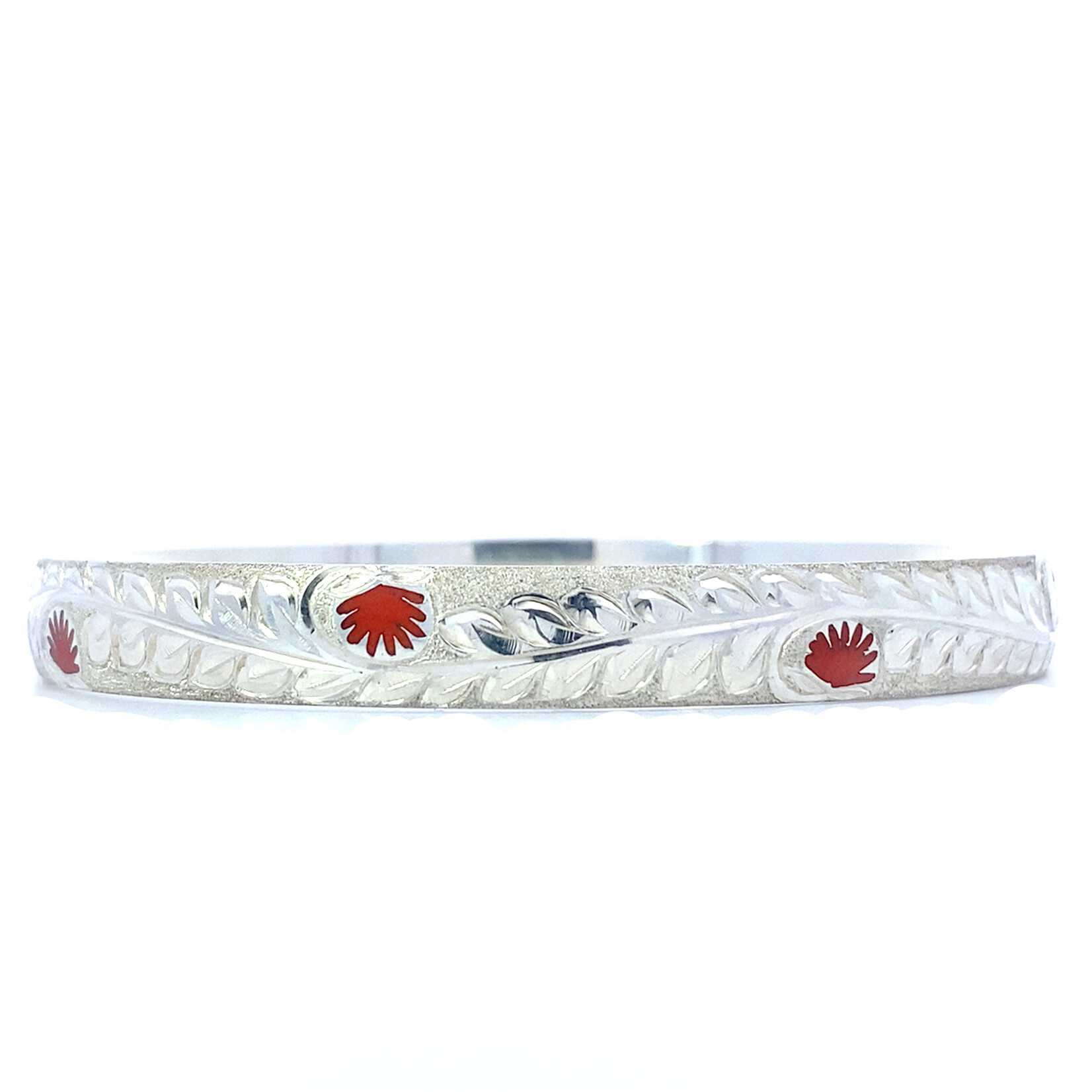 Ohia Lehua Sterling Silver Ohia Lehua with Red Glass Enamel Bracelet
