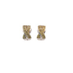 14K Yellow Gold Pave Criss Cross Yellow Diamond J Hoop Earrings (Dia Tested)