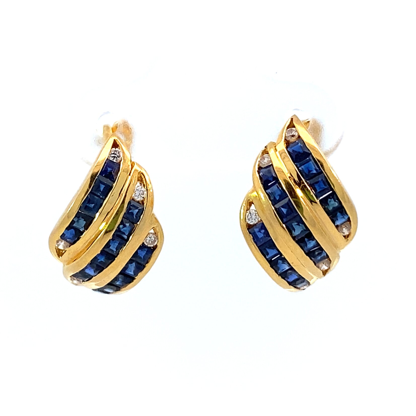 14K Yellow Gold Sapphire & Diamond Earrings