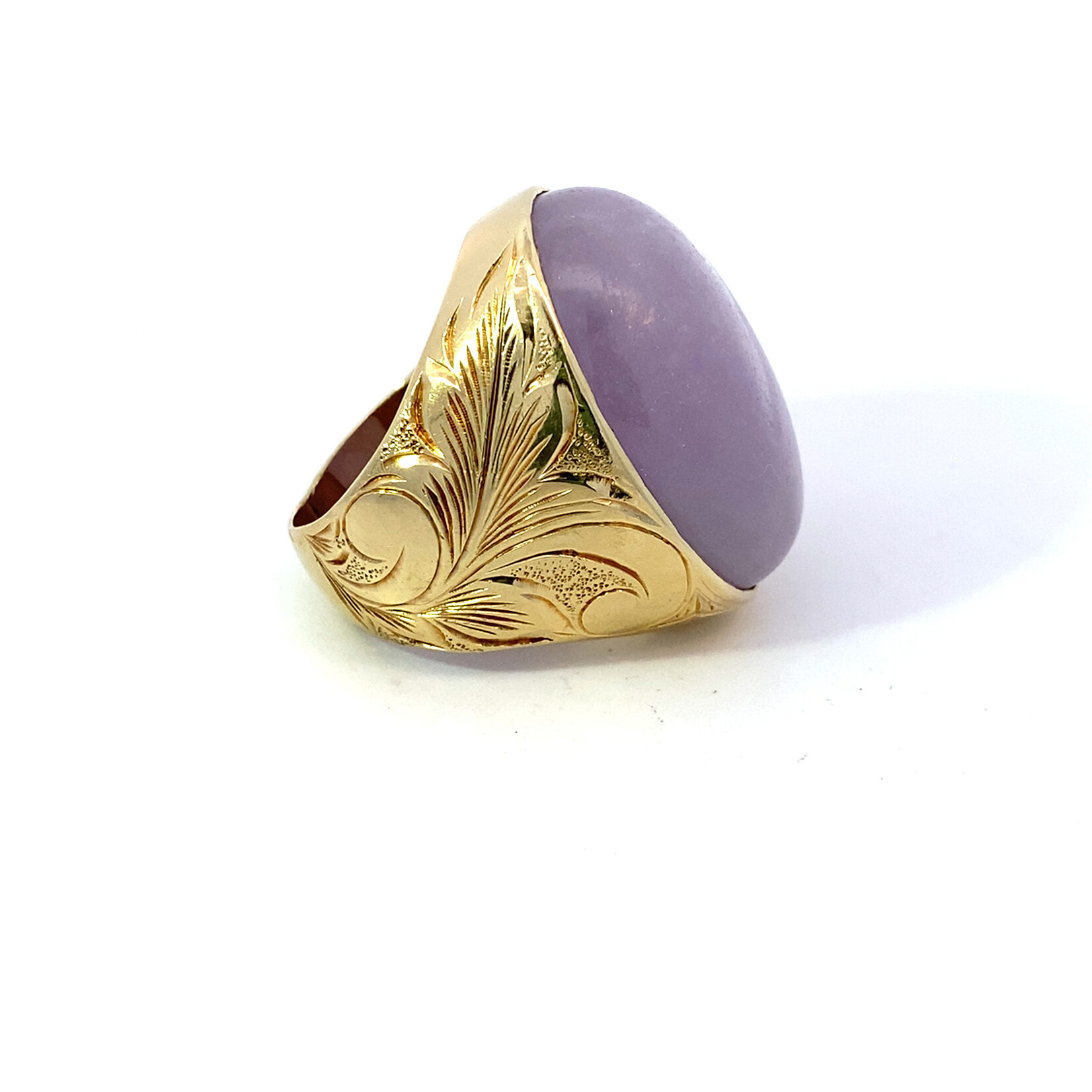 14K Yellow Gold 19x21mm Lavender Jade Ring sz9+