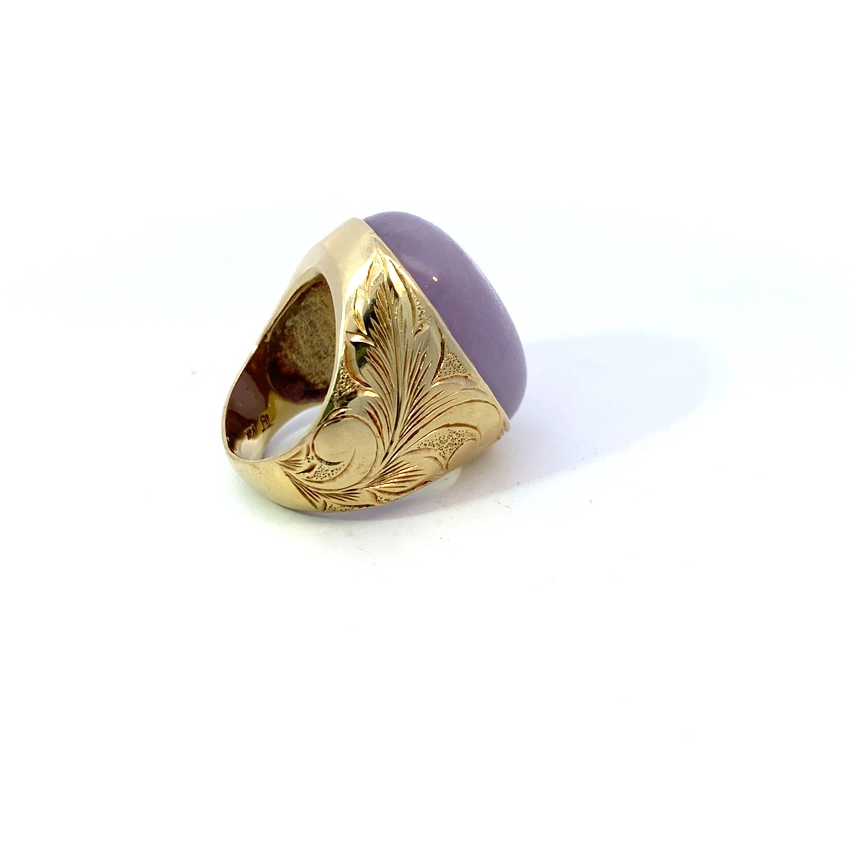 14K Yellow Gold 19x21mm Lavender Jade Ring sz9+