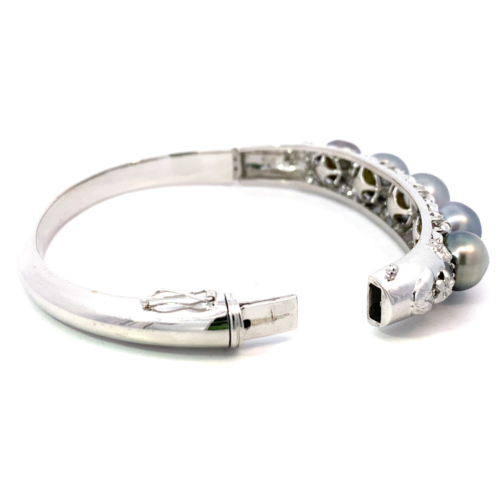 18K White Gold Multi Tahitian Plumeria Hinge Bracelet